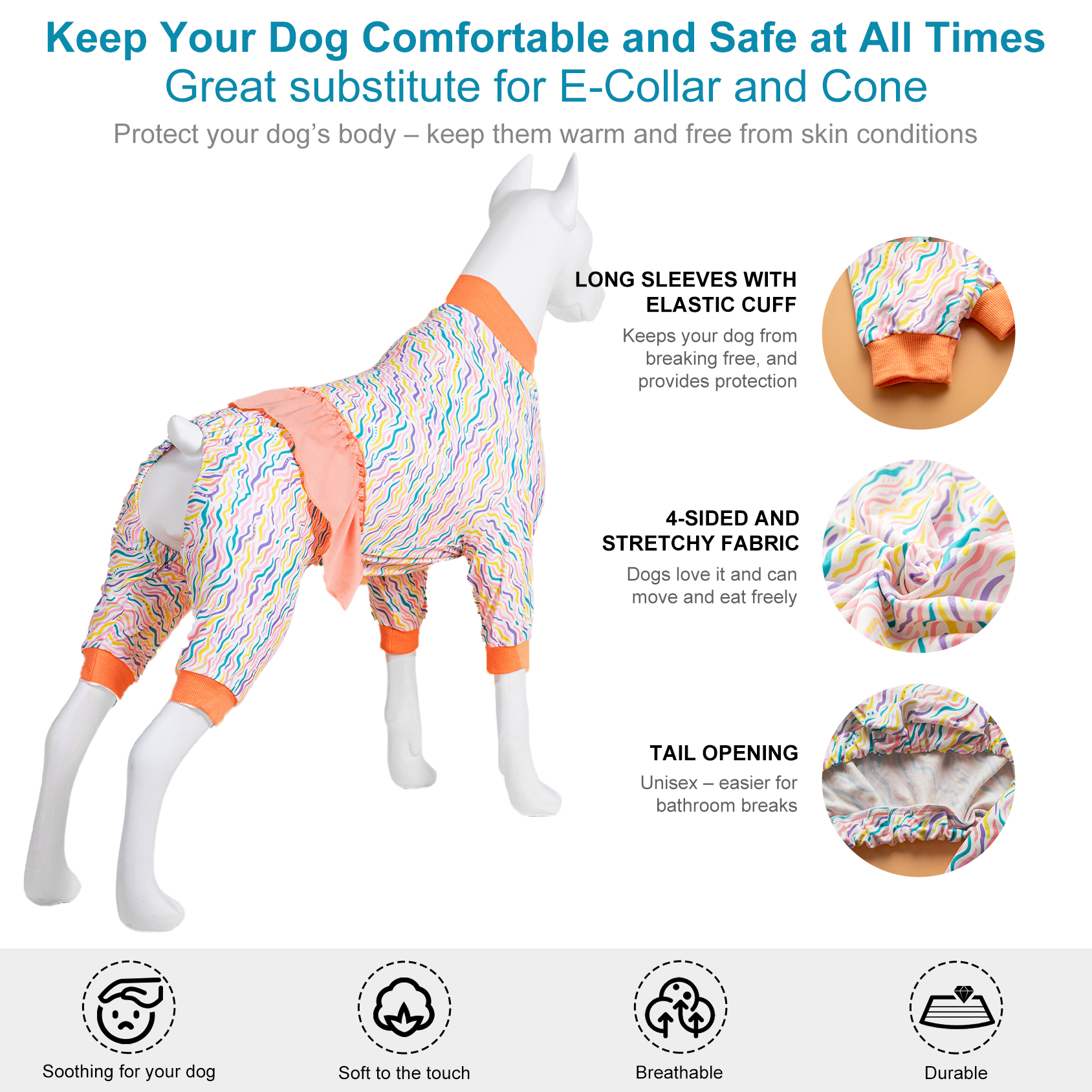 LovinPet Large Dog Pajama - Bright Pink Wavy Pattern Pajamas with Frilled Skirt