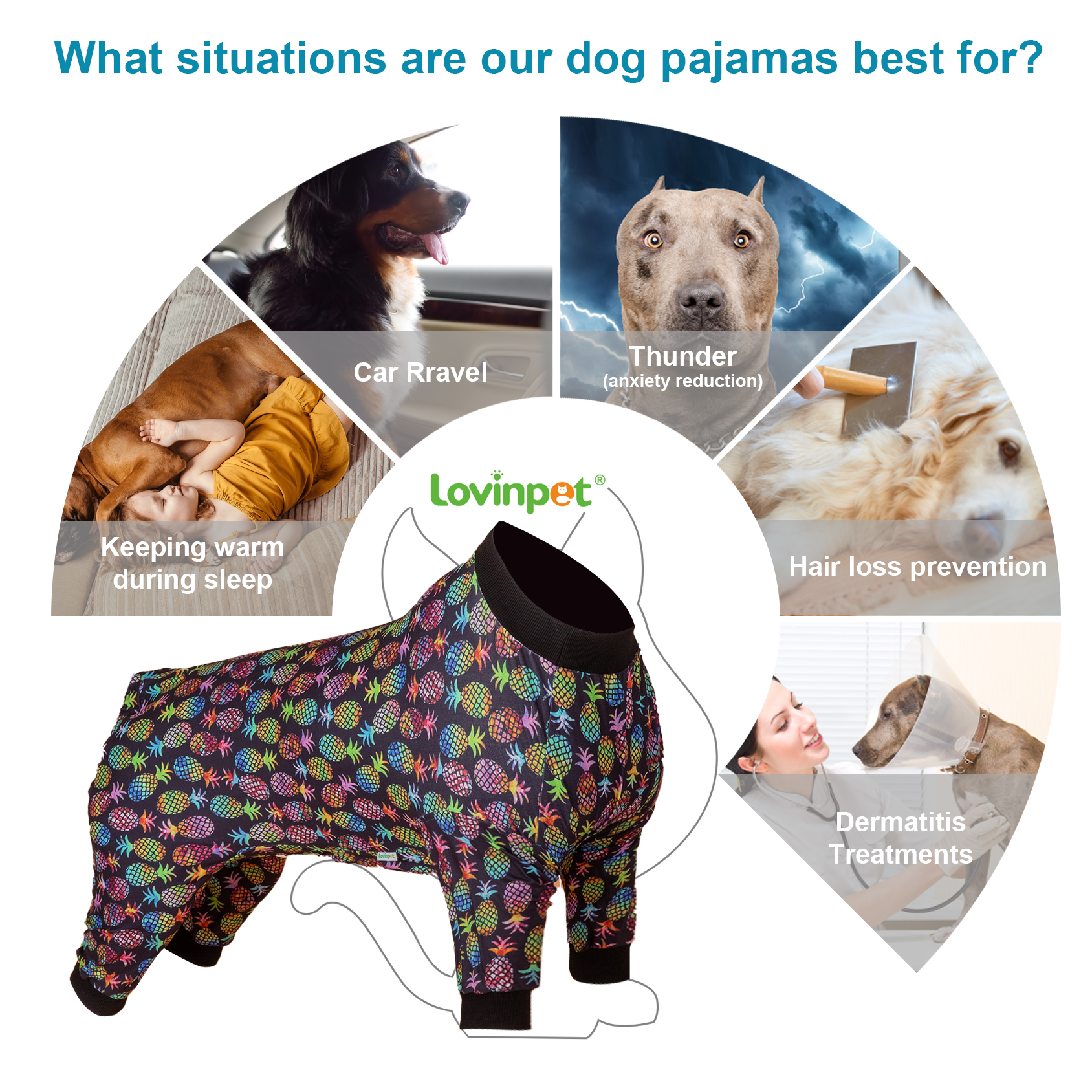 LovinPet Large Dog Pajama - Colorful Pineapple Print Pajamas for Large Dogs