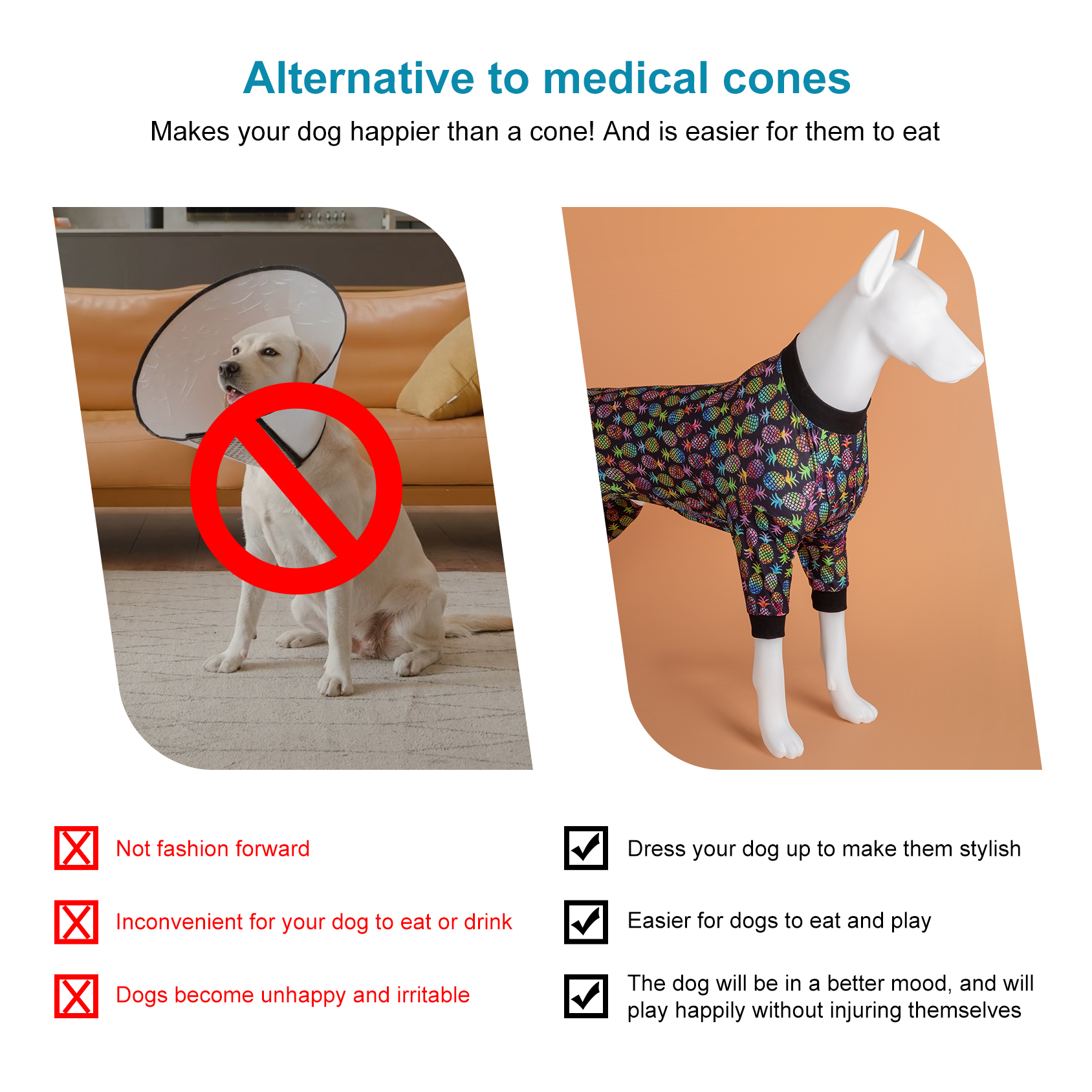 LovinPet Large Dog Pajama - Colorful Pineapple Print Pajamas for Large Dogs