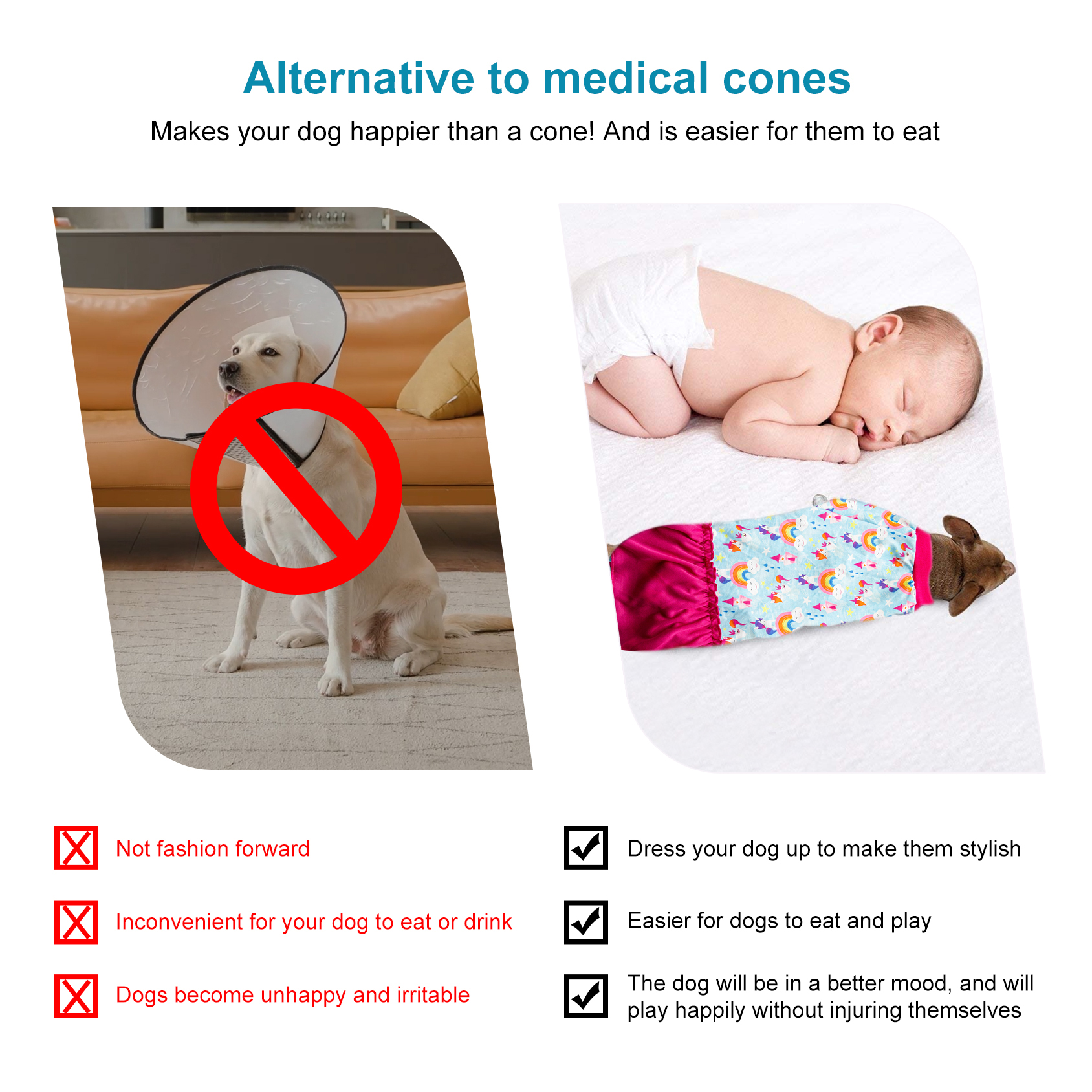 LovinPet Large Dog Pajama with Skirt Tie - Fantasy Rainbow Unicorn Design Full-Body Pajamas with Pink Accents