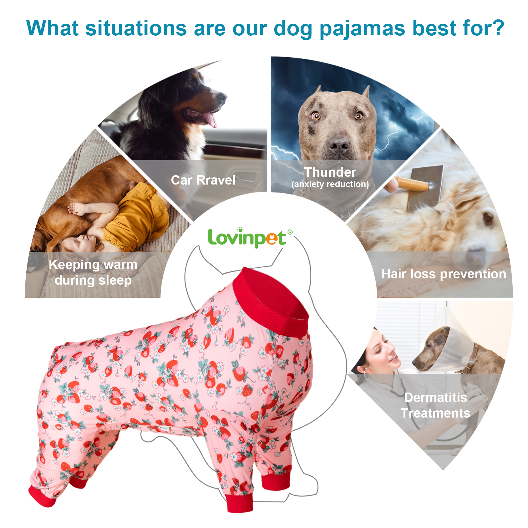 LovinPet Large Dog Jumpsuit Pajama - Sweet Strawberry and Floral Print for Large Dogs