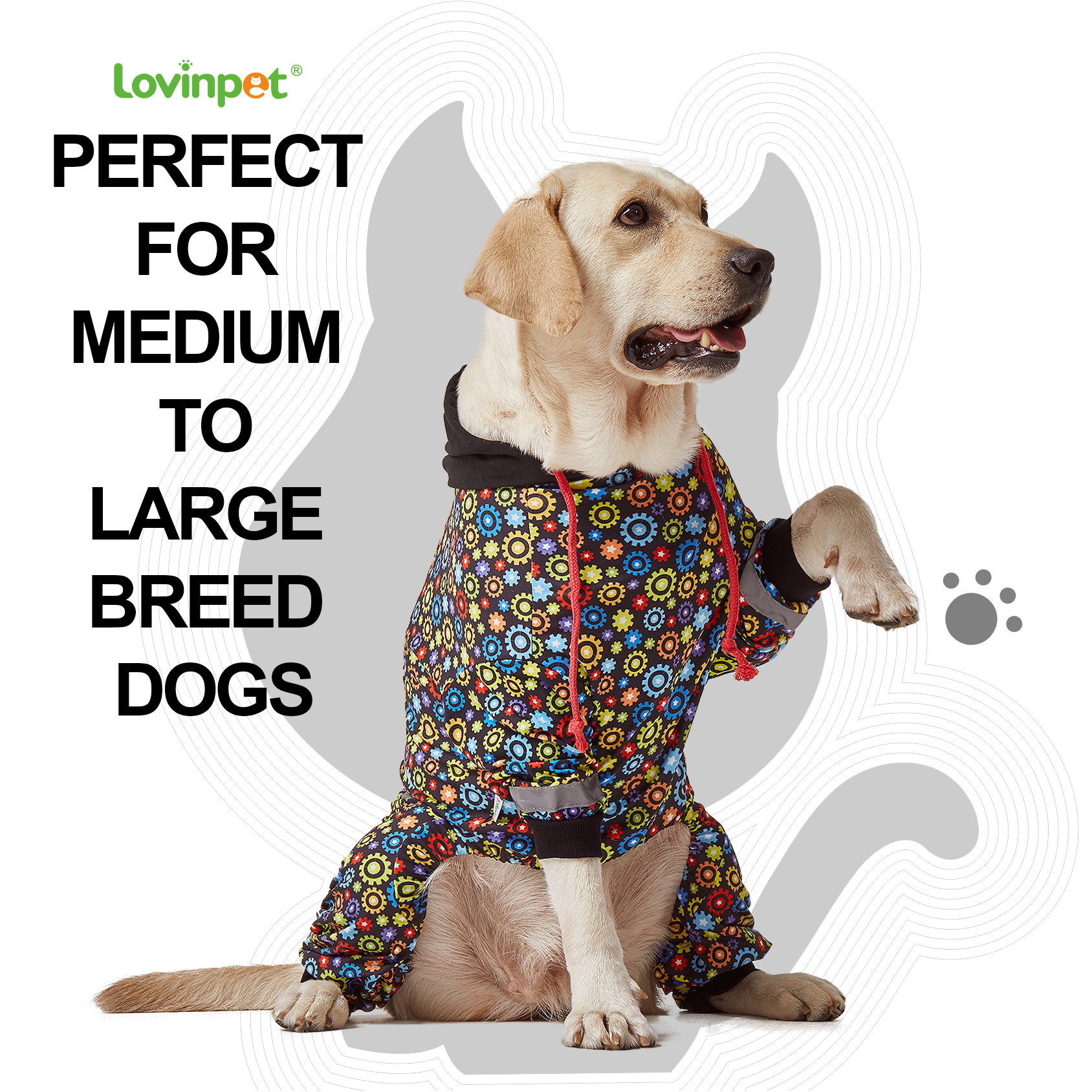 LovinPet Large Dog Pajama - Colorful Gear Hoodie Pajamas