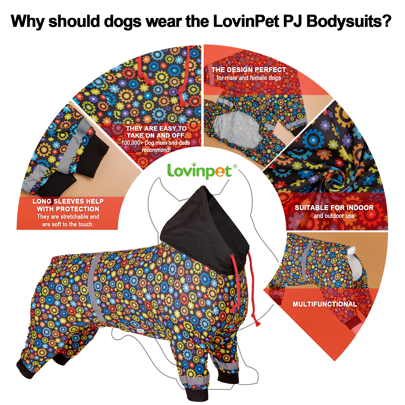 LovinPet Large Dog Pajama - Colorful Gear Hoodie Pajamas