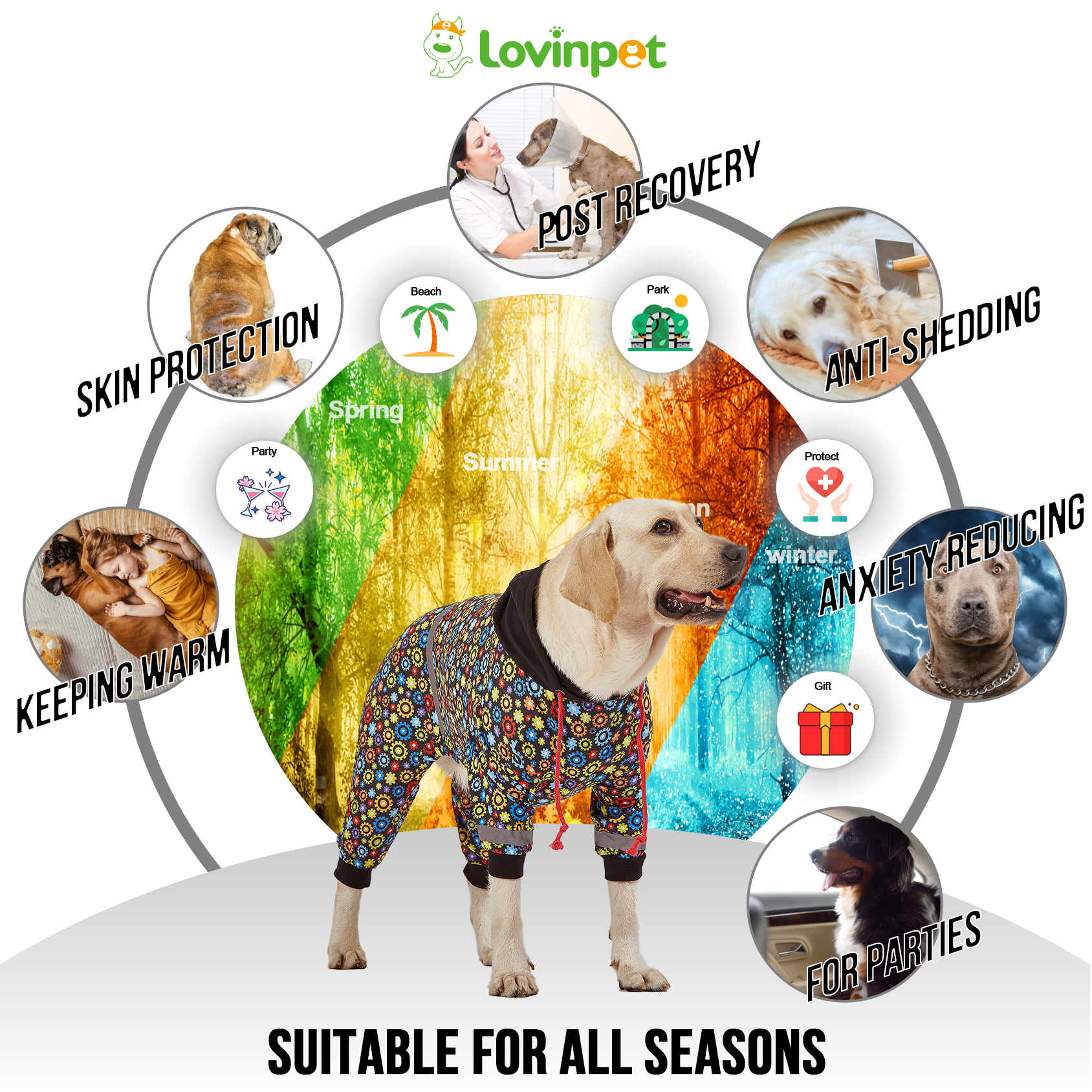 LovinPet Large Dog Pajama - Colorful Gear Hoodie Pajamas