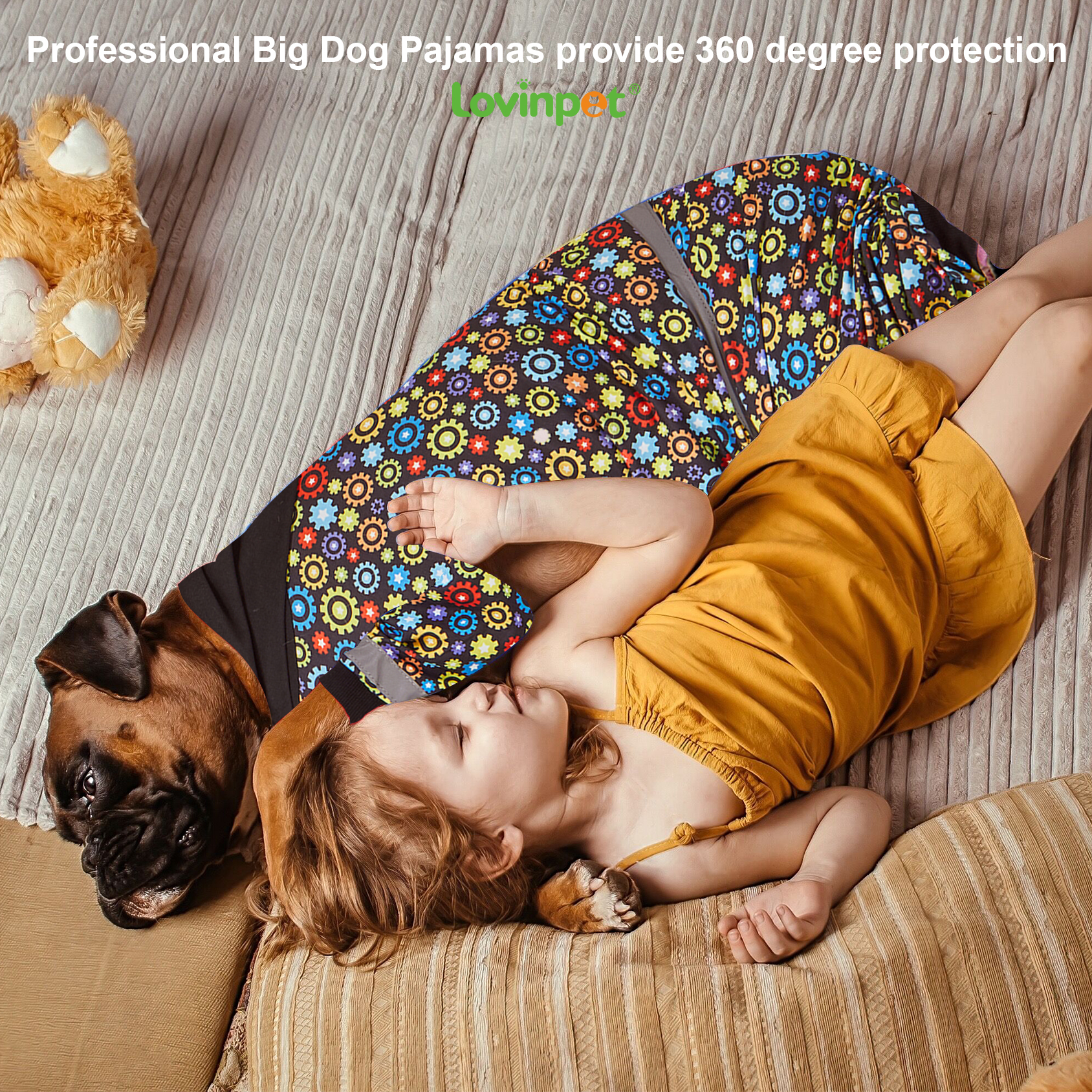 LovinPet Large Dog Pajama - Colorful Gear Hoodie Pajamas