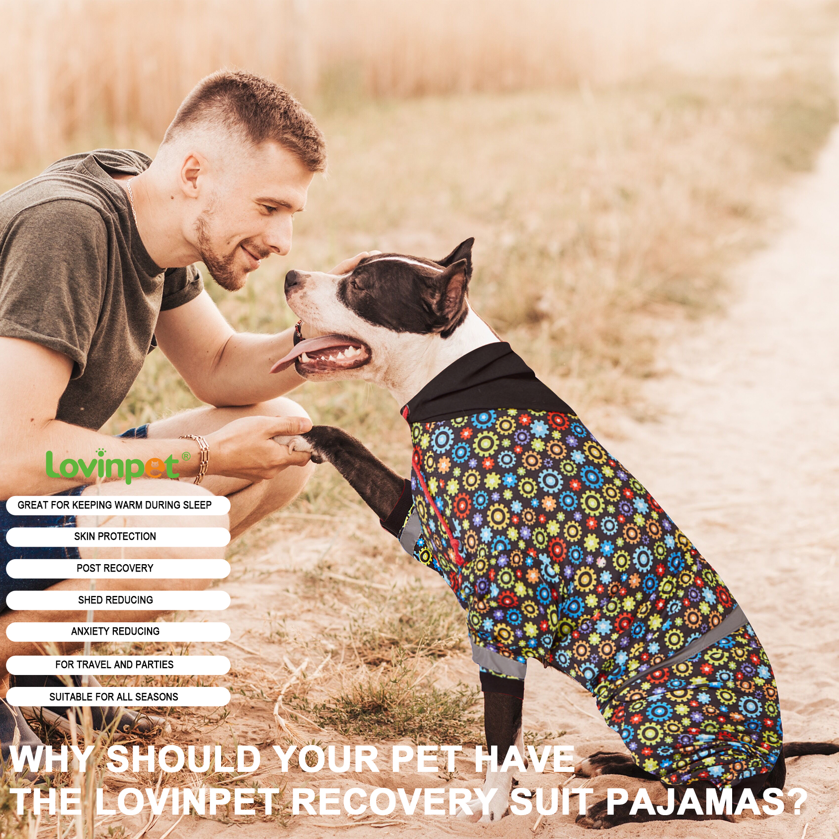 LovinPet Large Dog Pajama - Colorful Gear Hoodie Pajamas