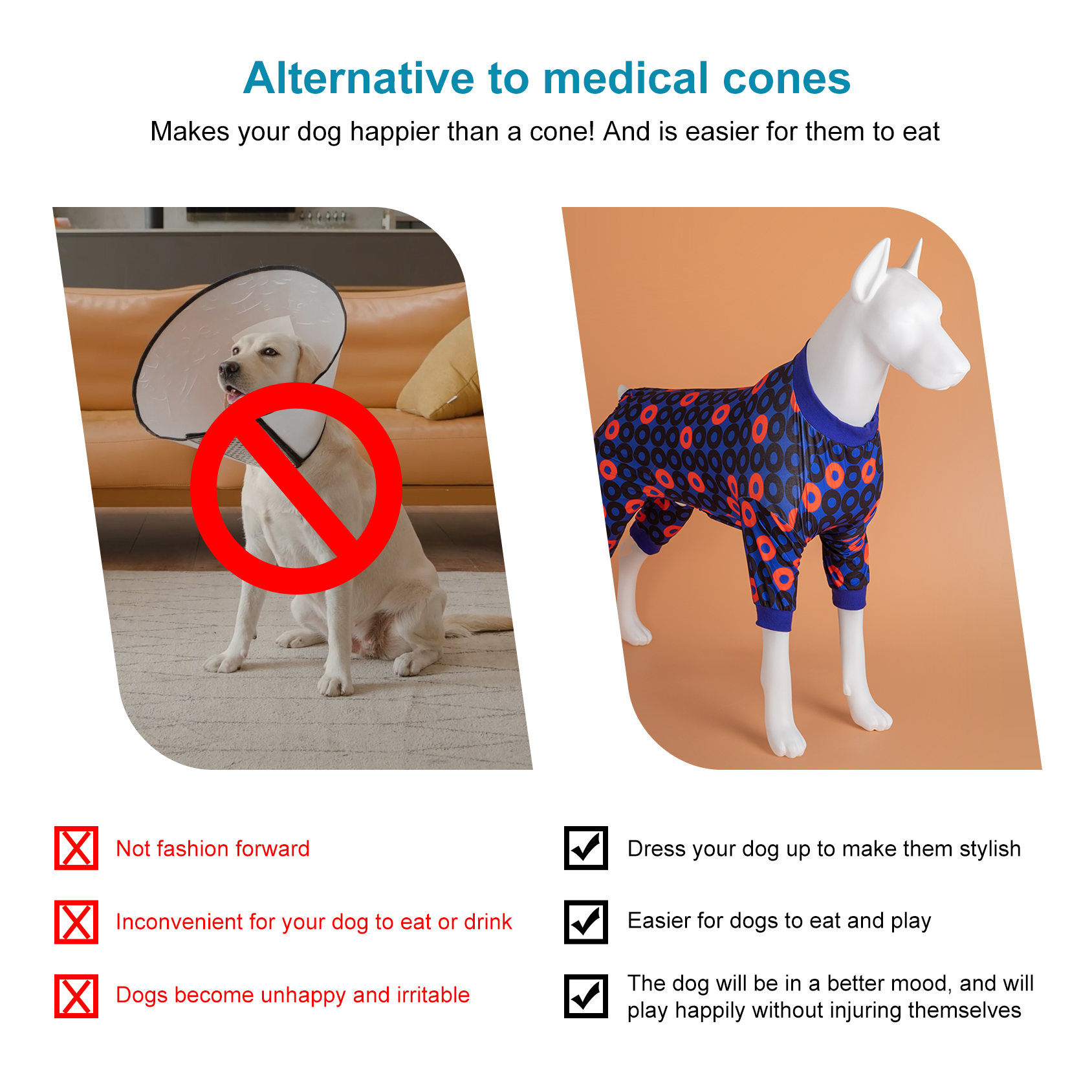 LovinPet Large Dog Jumpsuit Pajama - Bold Geometric Circle Pattern in Red and Blue