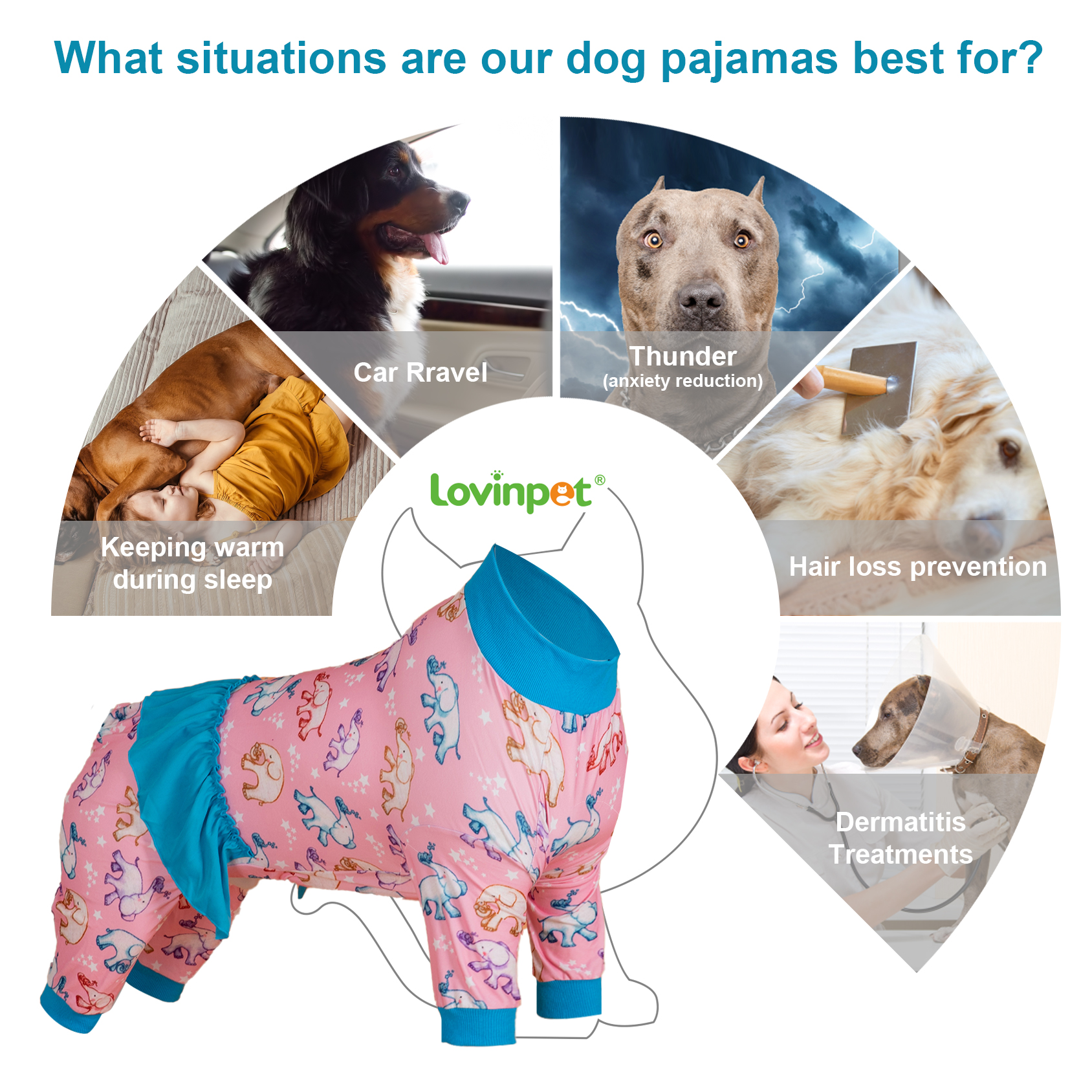 LovinPet Large Dog Flannel Pajama - Cute Pink Elephant Print Pajamas with Frilled Skirt