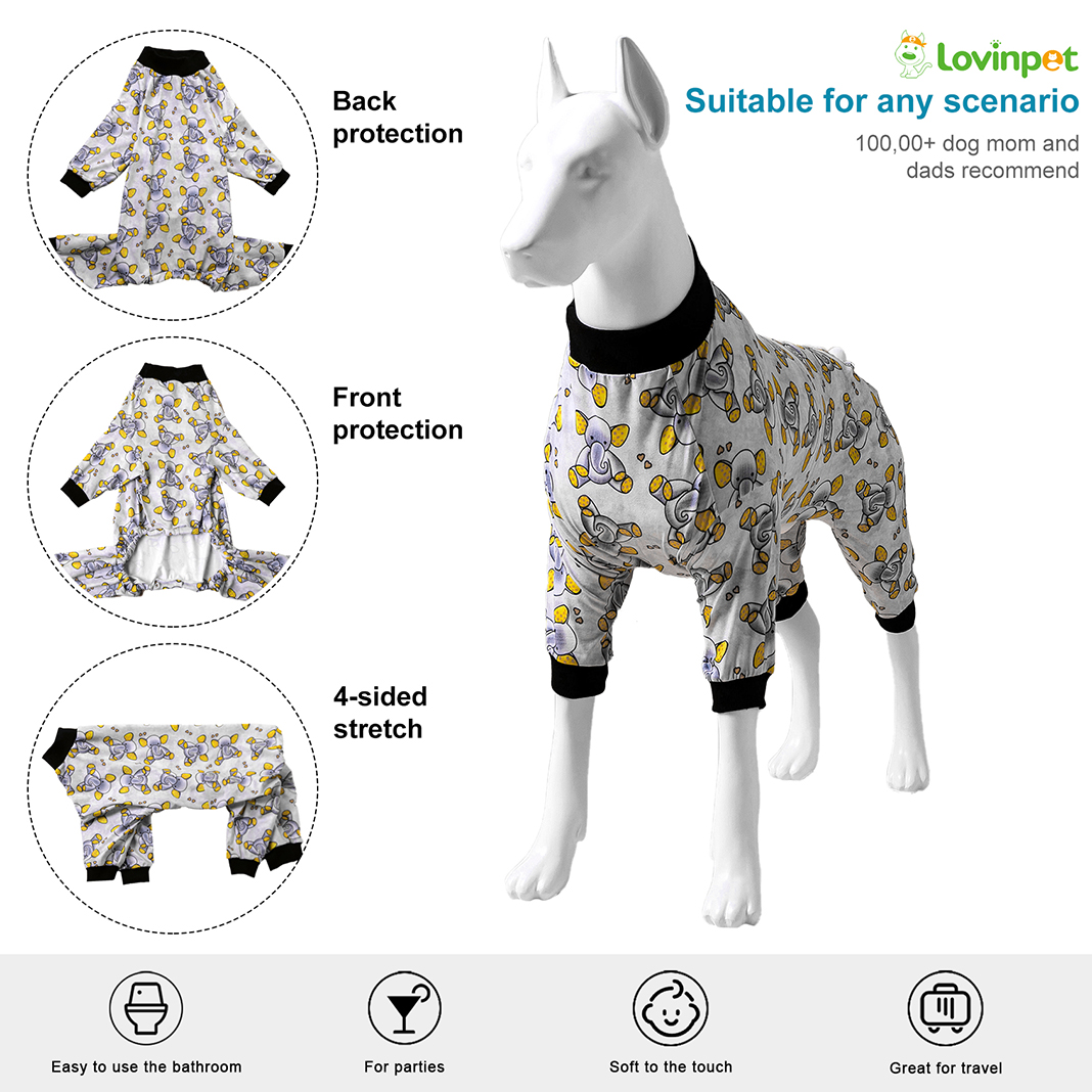 LovinPet Large  Large Dog Shirt, Sleepytime Elephants Print, Post Surgery Dog Shirt, Wound Care Large Dog Onesies, Lightweight Pullover, Full Coverage Large Breed Dog Pjs,Medium & Large & Giant