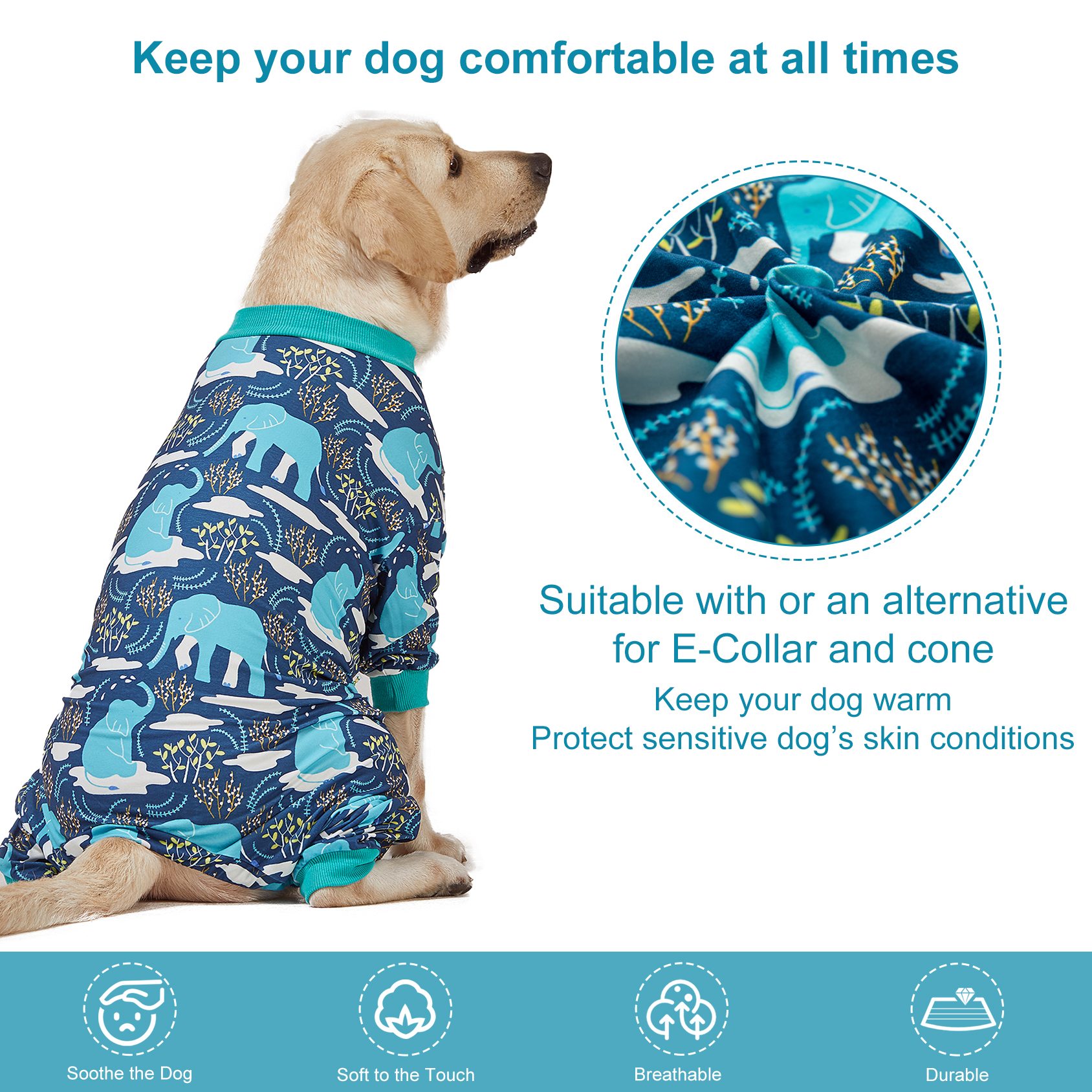 LovinPet Large Dog Post Recovery Suit - Blue Nature Animals Pattern