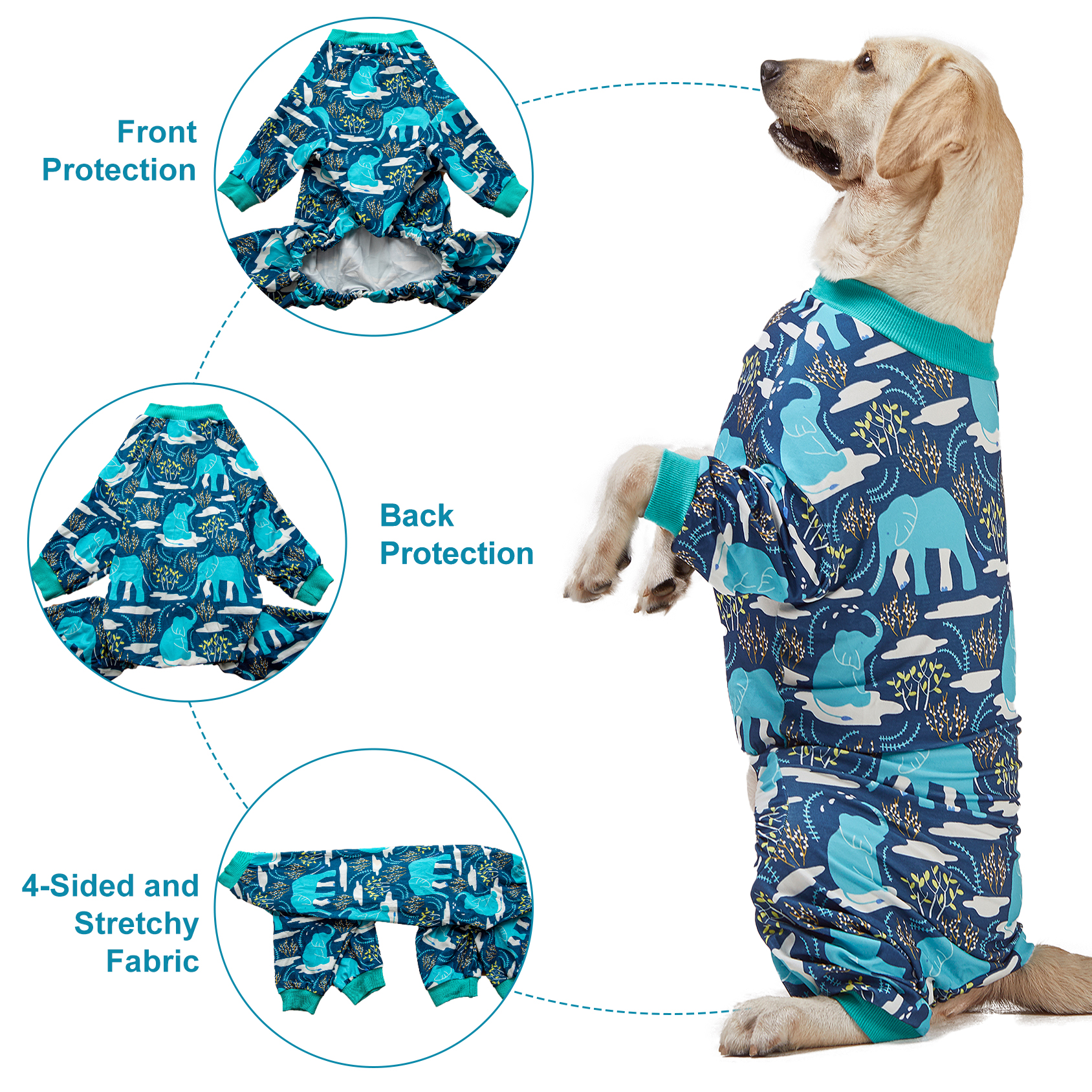 LovinPet Large Dog Post Recovery Suit - Blue Nature Animals Pattern