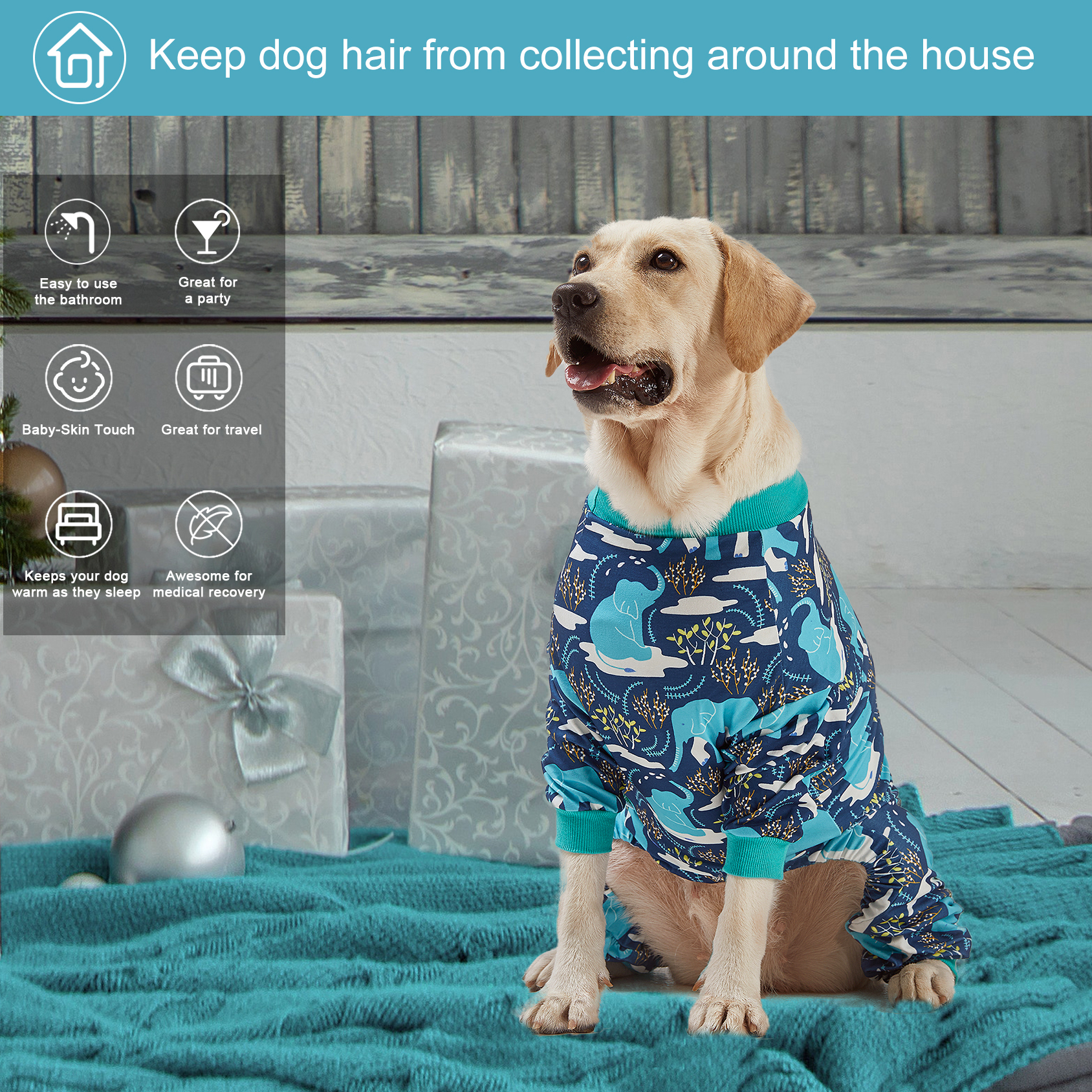 LovinPet Large Dog Post Recovery Suit - Blue Nature Animals Pattern