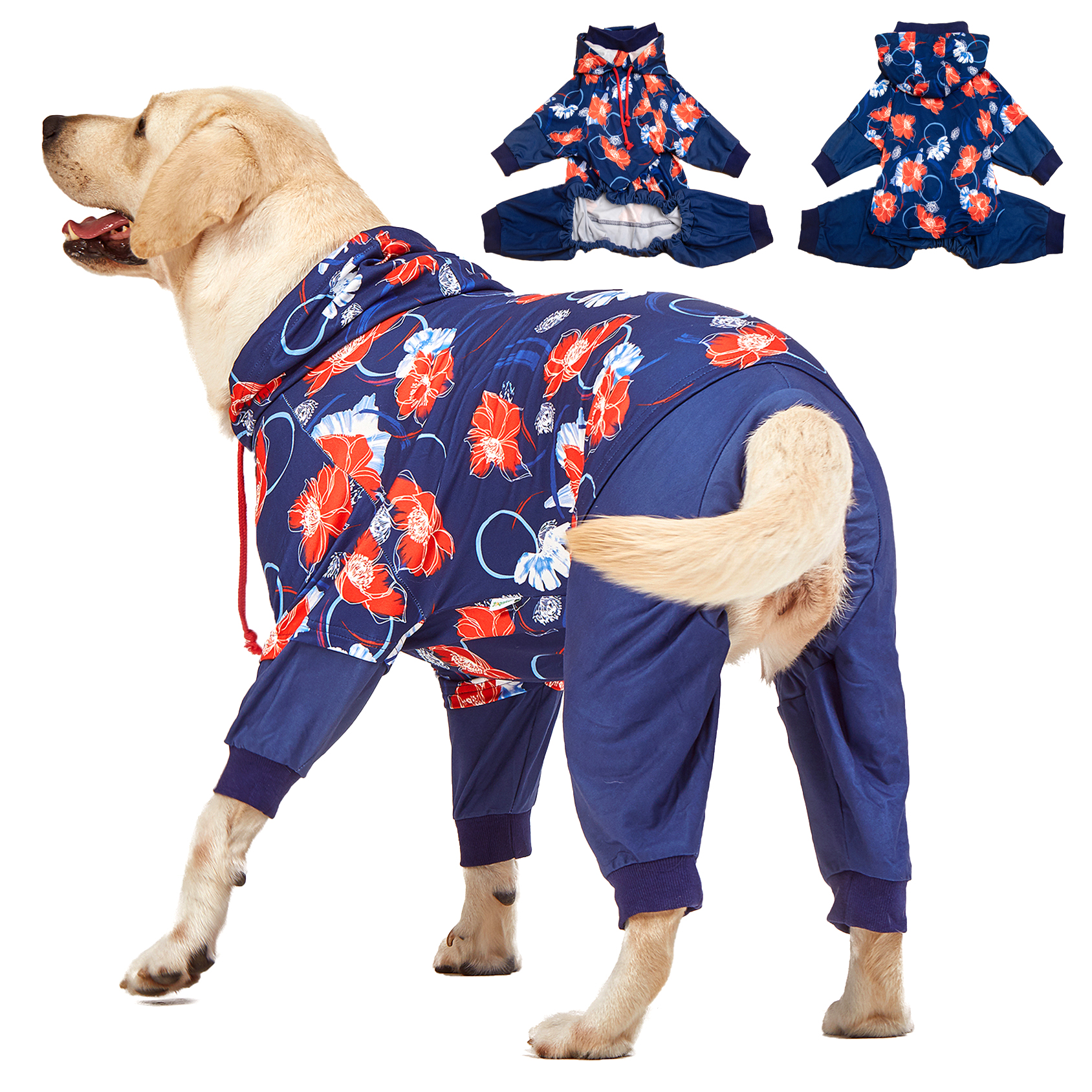 LovinPet Large Dog Post Recovery Suit - Bold Peony Floral Hoodie Design