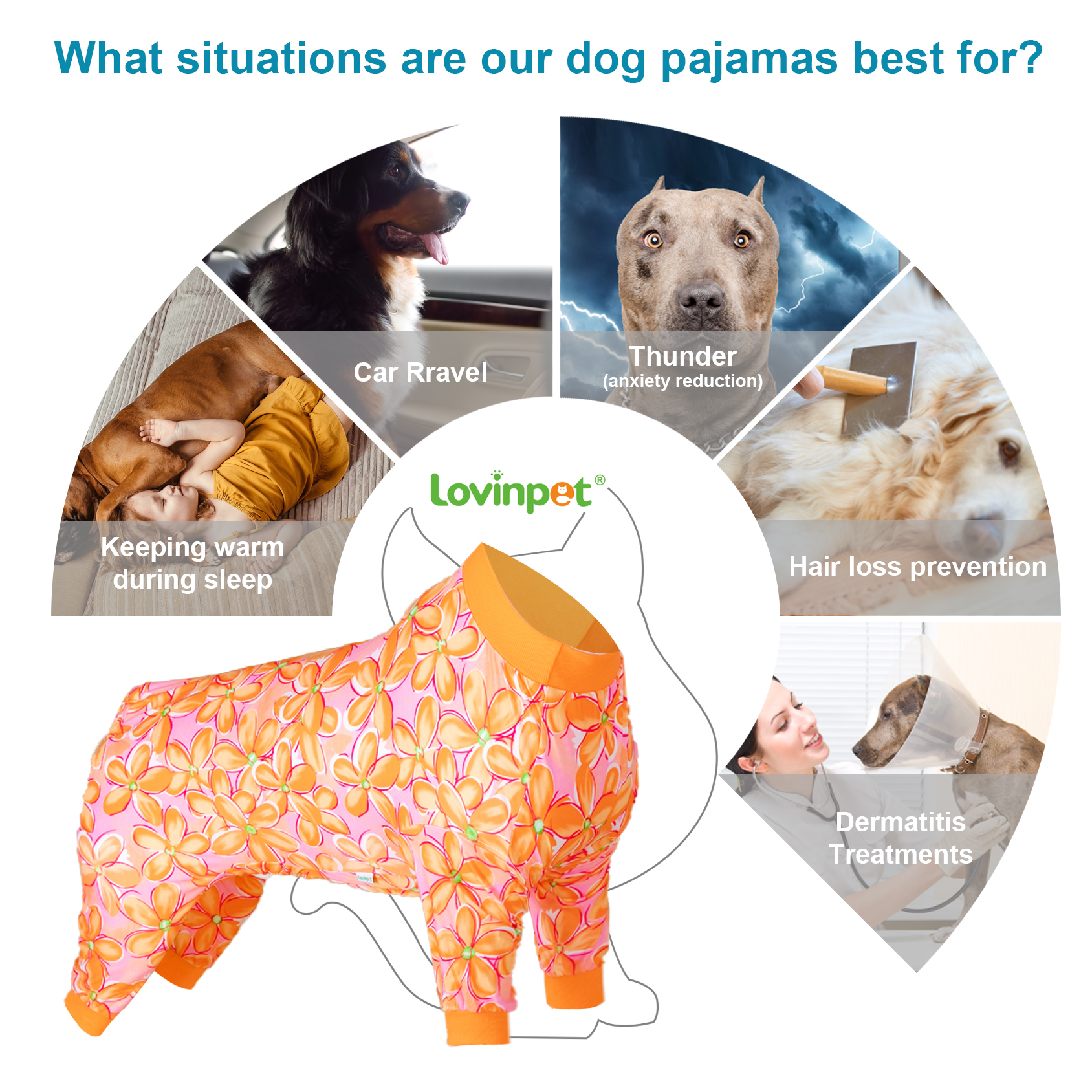LovinPet Large Dog Pajama - Vibrant Orange & Pink Floral Print Pajamas for Large Dogs