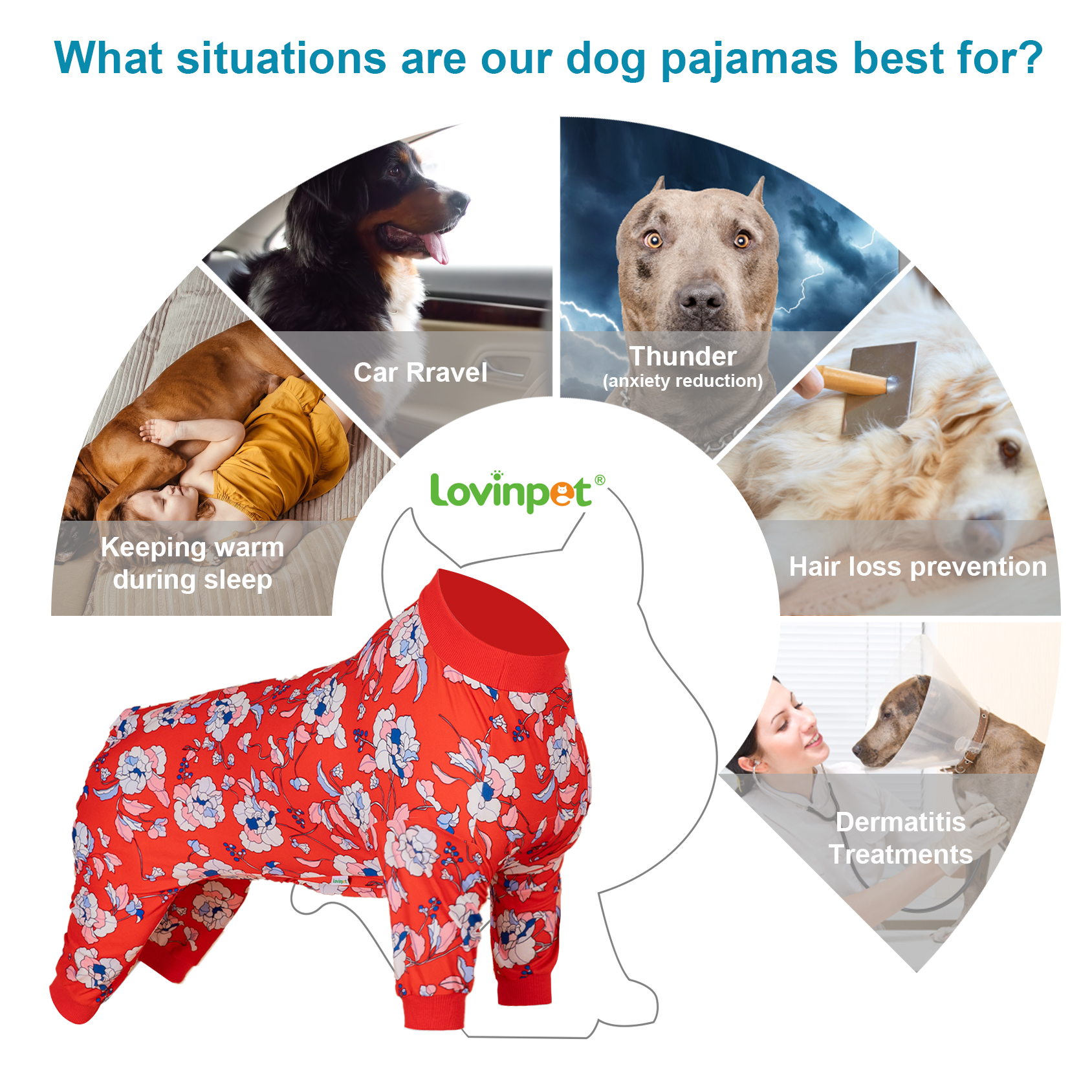 LovinPet Large Dog Pajama - Red Floral Elegance Pajamas for Big Dogs
