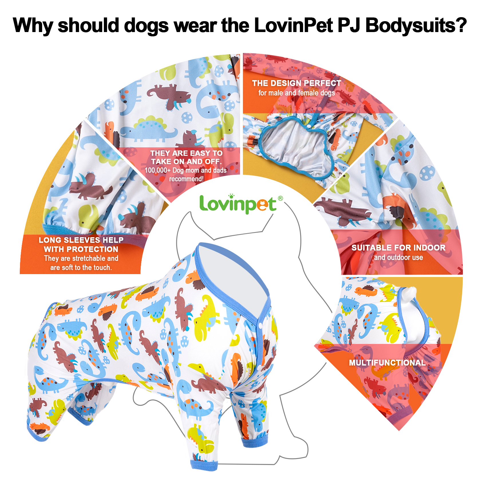 LovinPet Big Dog Pajama Onesie - Jurassic Dinosaur Pattern