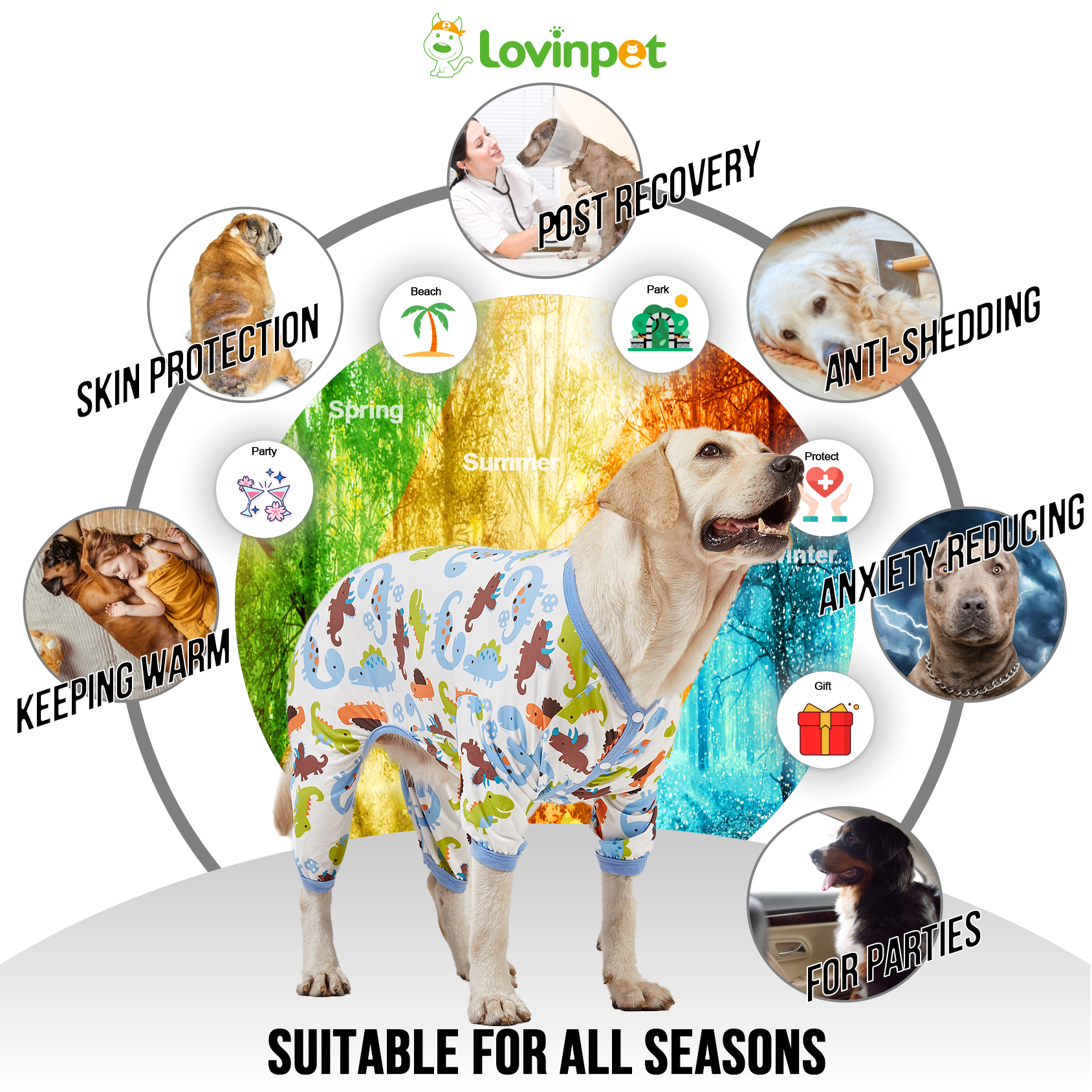 LovinPet Big Dog Pajama Onesie - Jurassic Dinosaur Pattern