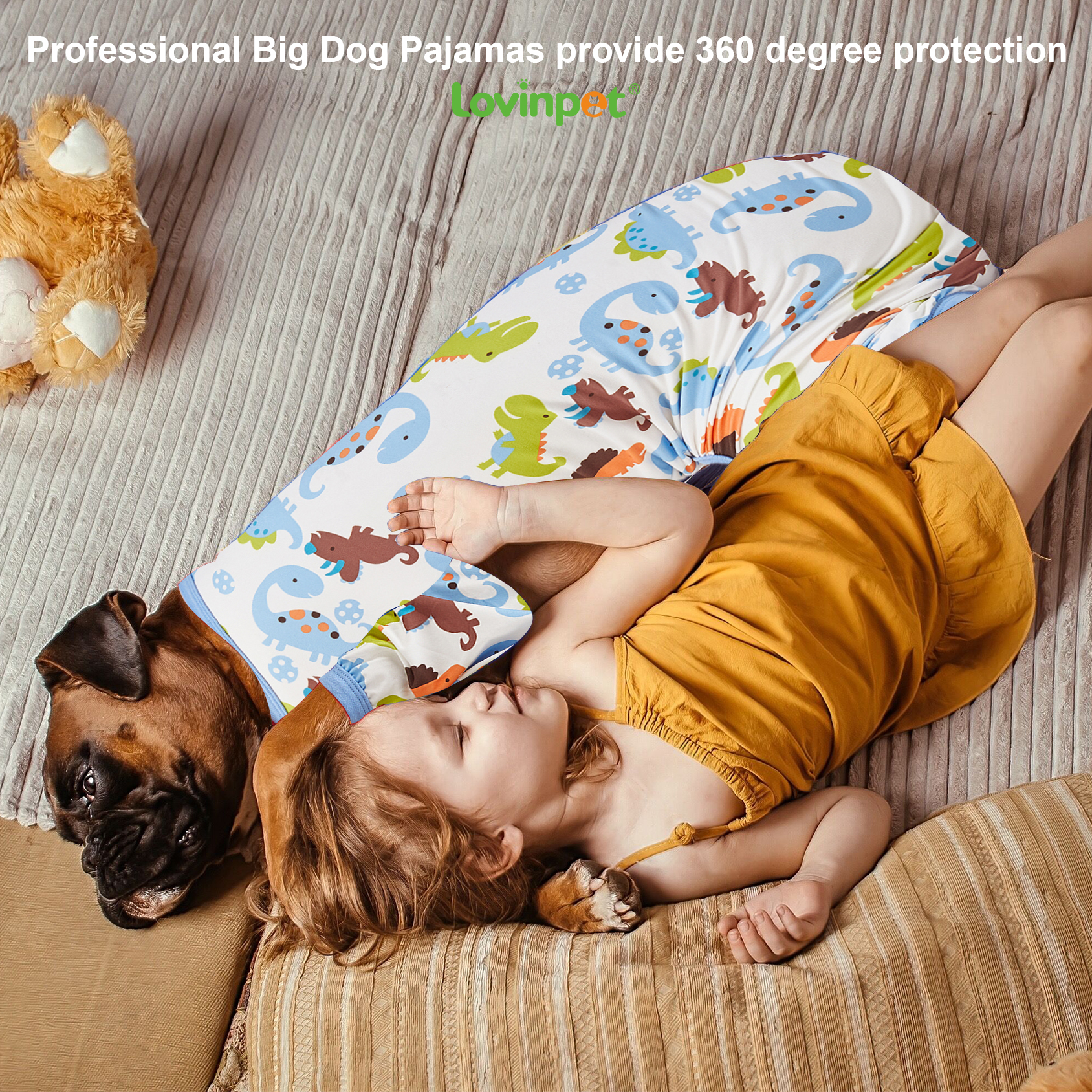 LovinPet Big Dog Pajama Onesie - Jurassic Dinosaur Pattern