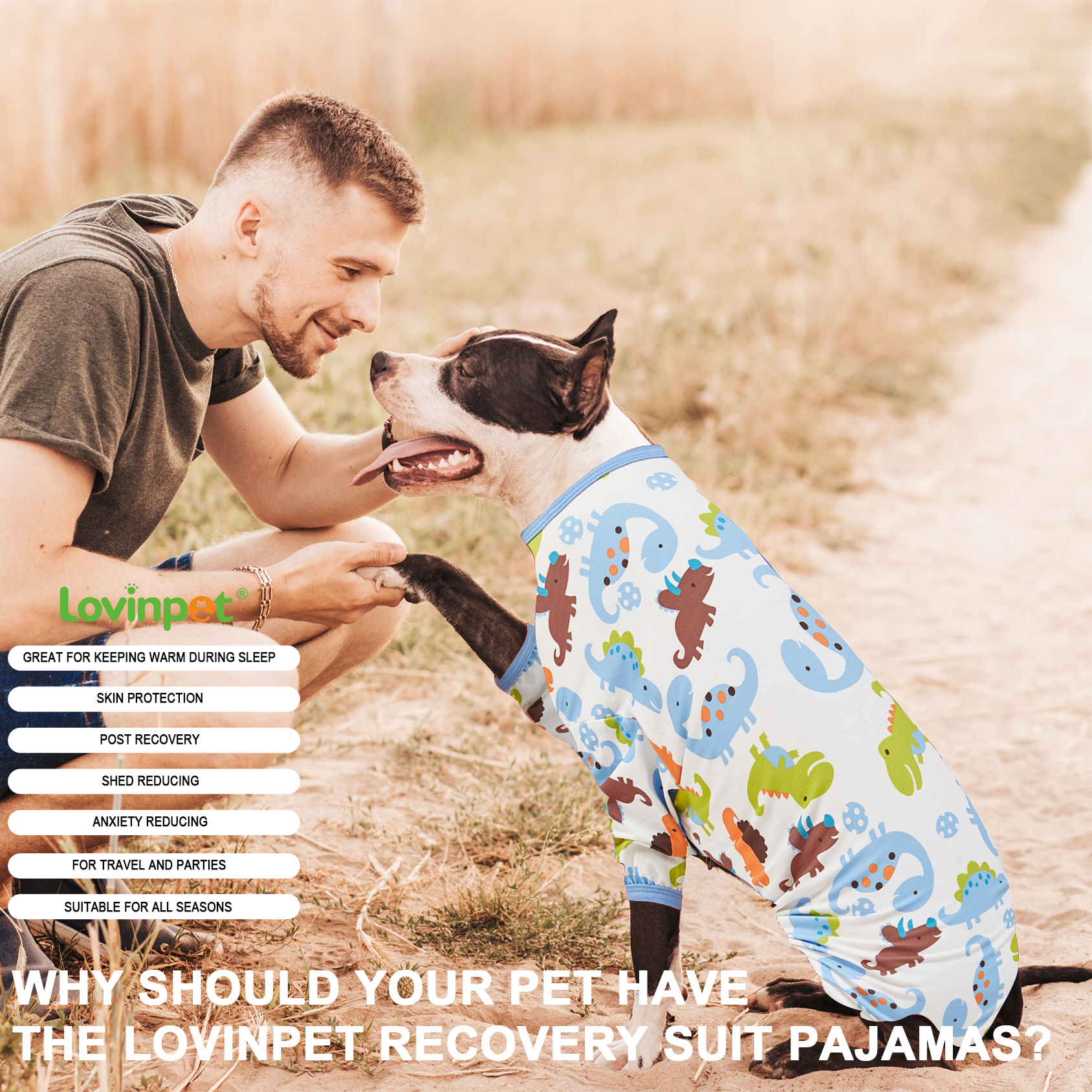 LovinPet Big Dog Pajama Onesie - Jurassic Dinosaur Pattern