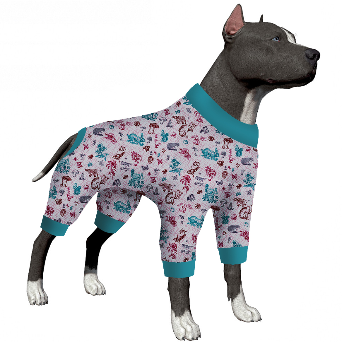 LovinPet Large  Dog Costume, Pet Anxiety CalmingShirt, Lightweight Post Surgery Dog Pajamas, Garden Print, Large Dog Pjs, 4 Legged Style Pullover Dog Onesie,Medium & Large & Giant