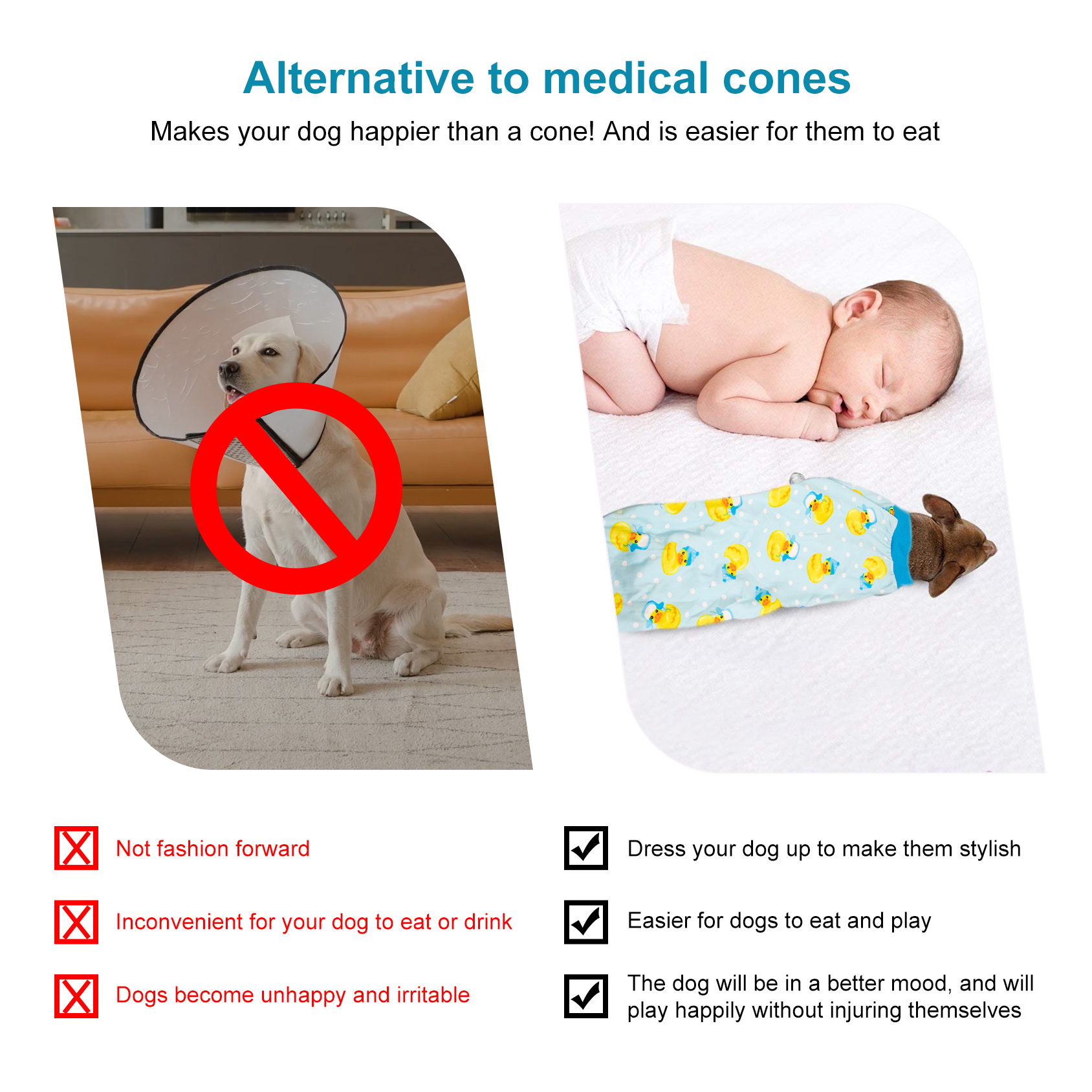 LovinPet Large Dog Pajama - Cute Duck Print with Blue Trim