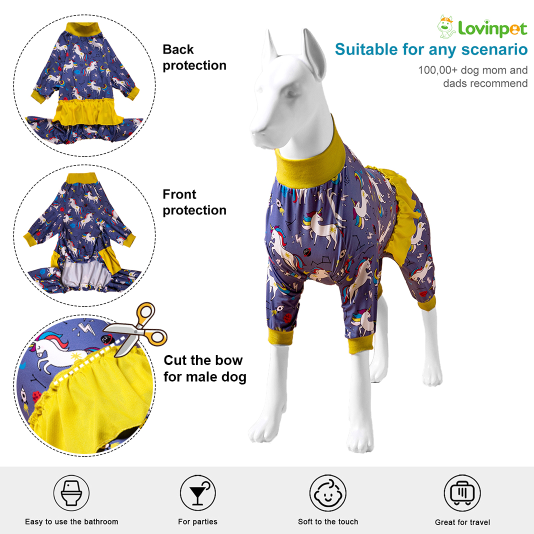 LovinPet Large Dog Pajamas Onesie with Skirt Tie - Magical Unicorn Design