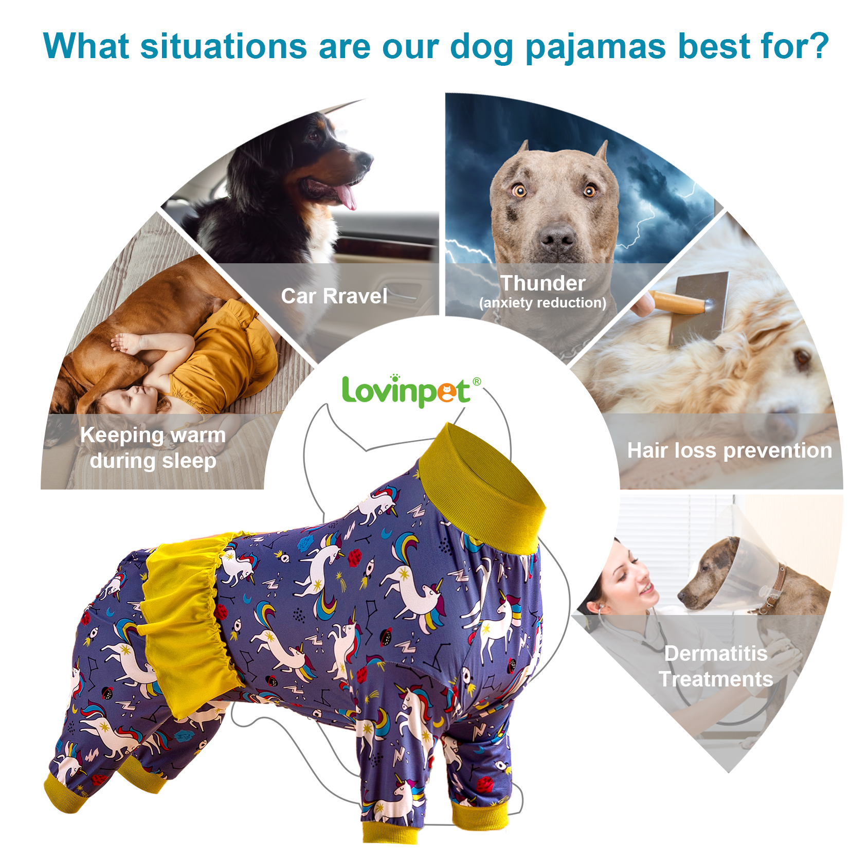 LovinPet Large Dog Pajamas Onesie with Skirt Tie - Magical Unicorn Design