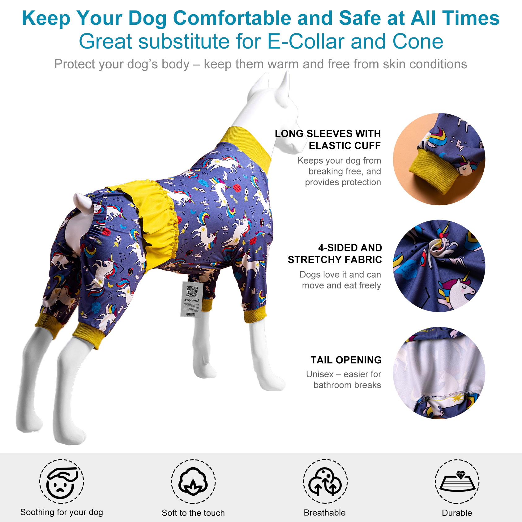 LovinPet Large Dog Pajamas Onesie with Skirt Tie - Magical Unicorn Design
