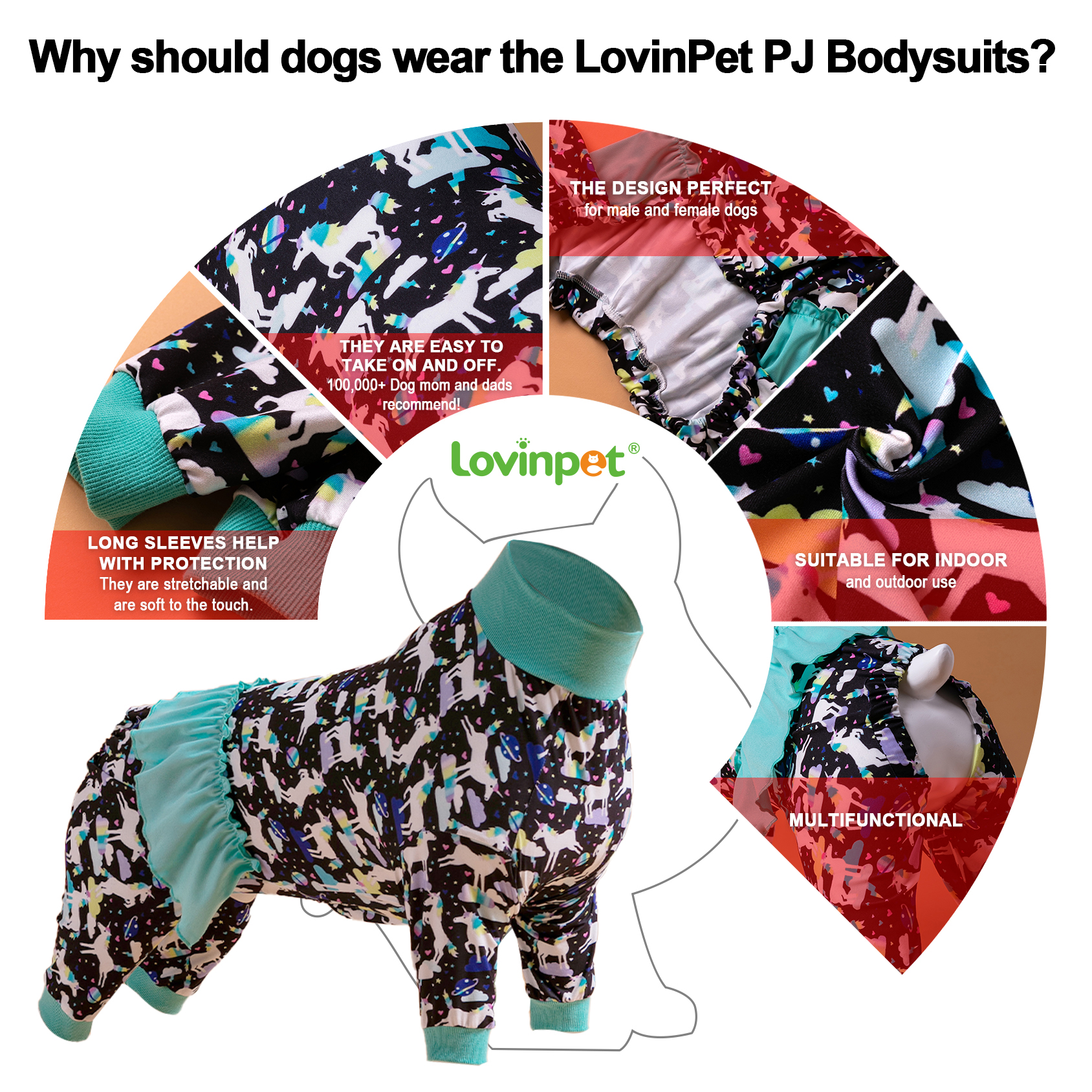 LovinPet Large Dog Pajamas Onesie - Fantasy Unicorn Design with Skirt for Big Breeds