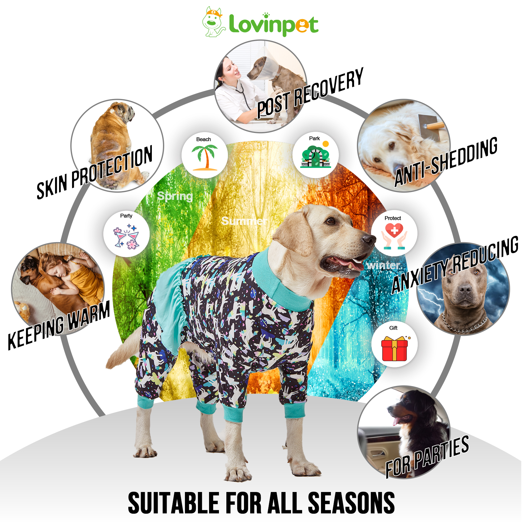 LovinPet Large Dog Pajamas Onesie - Fantasy Unicorn Design with Skirt for Big Breeds