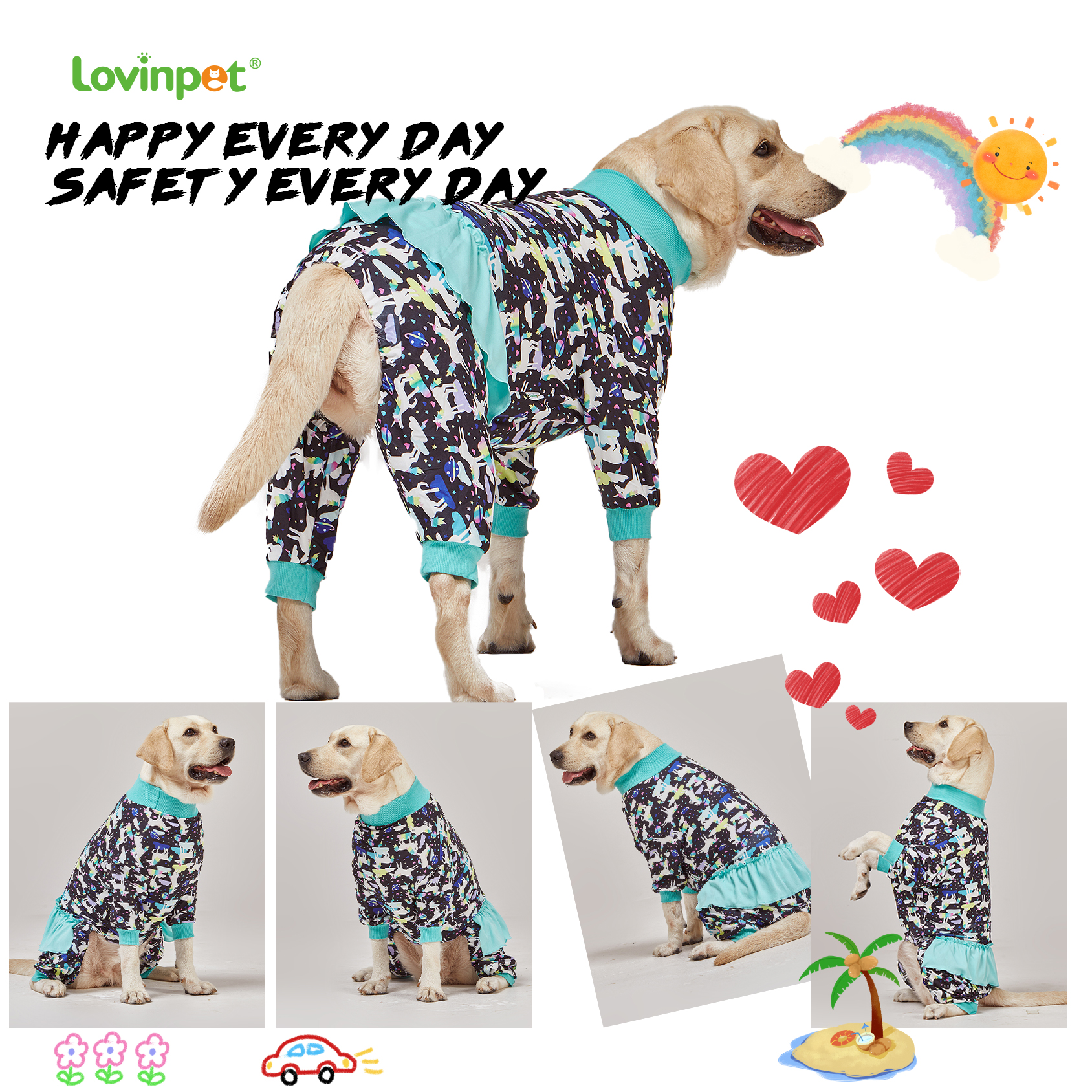 LovinPet Large Dog Pajamas Onesie - Fantasy Unicorn Design with Skirt for Big Breeds