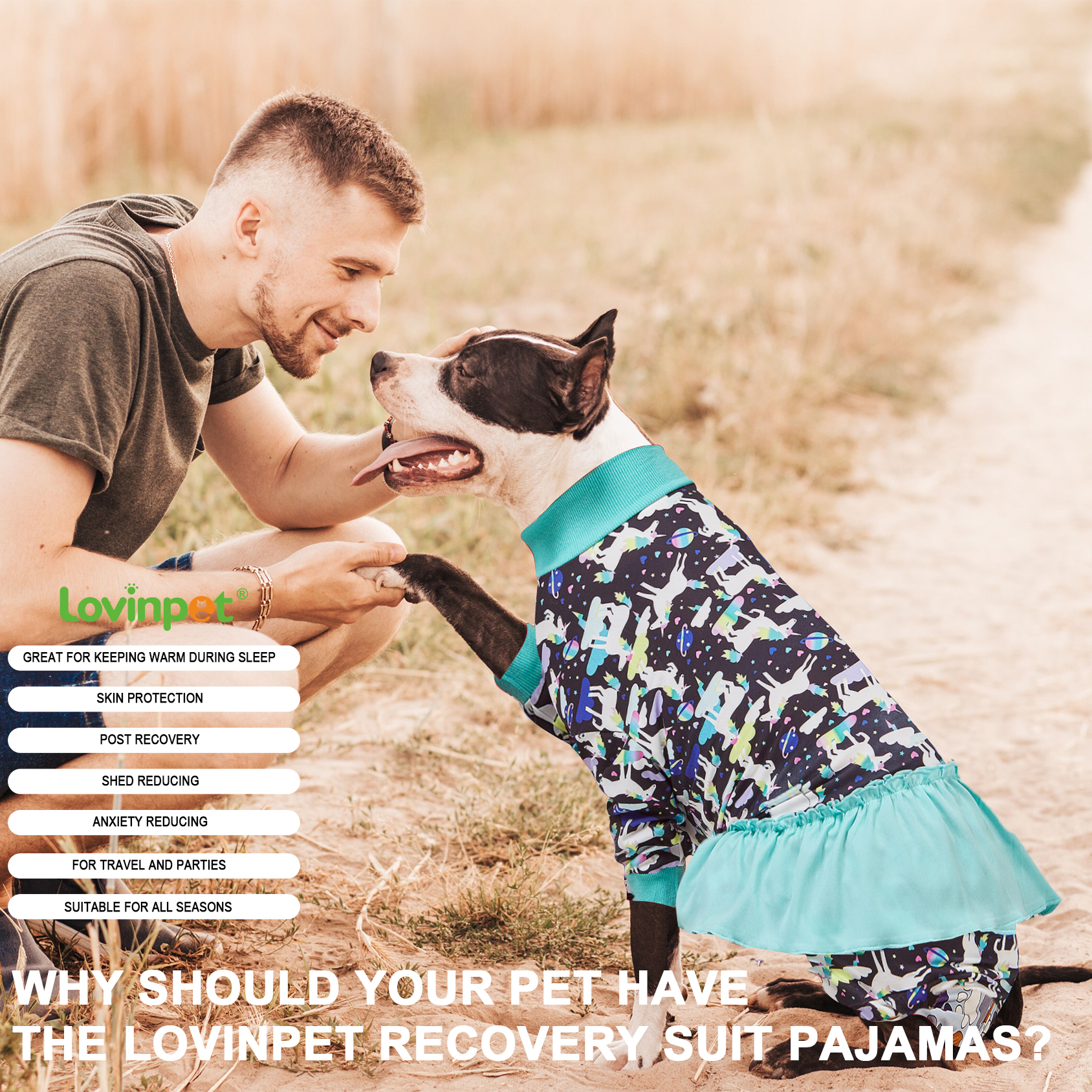 LovinPet Large Dog Pajamas Onesie - Fantasy Unicorn Design with Skirt for Big Breeds