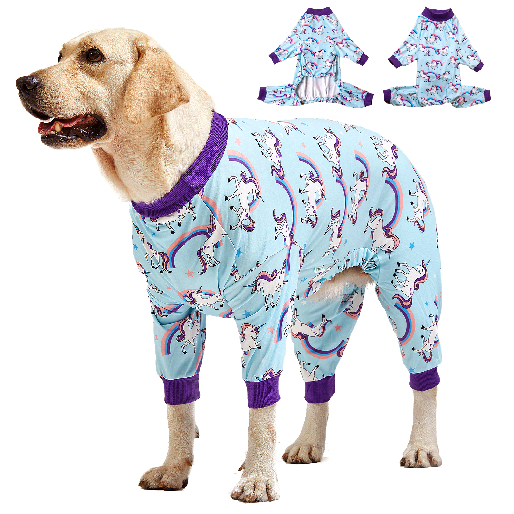 LovinPet Big Dog Pajama Onesie - Blue Rainbow Unicorn Pattern