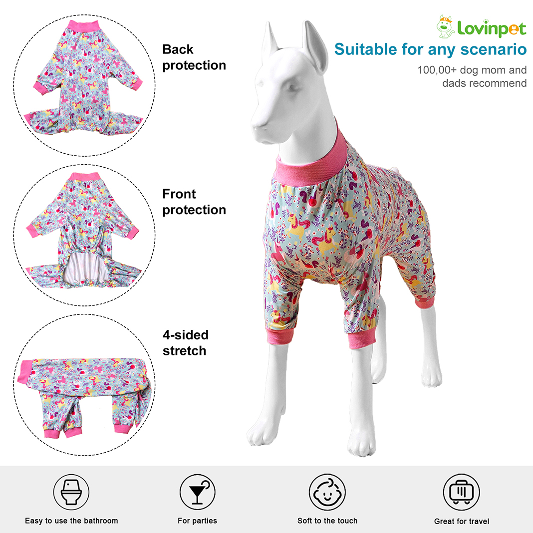 LovinPet Dog Knee Surgery Onesie - Pink Unicorn Design