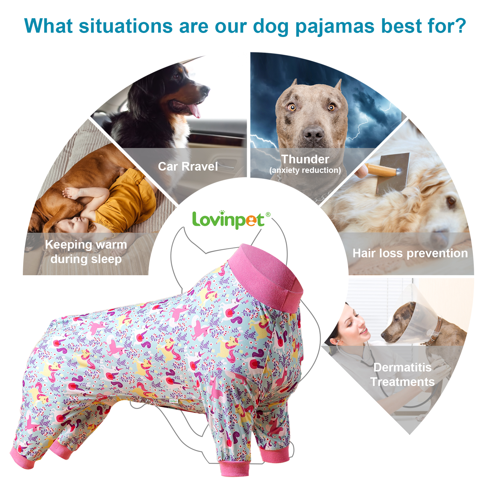 LovinPet Dog Knee Surgery Onesie - Pink Unicorn Design