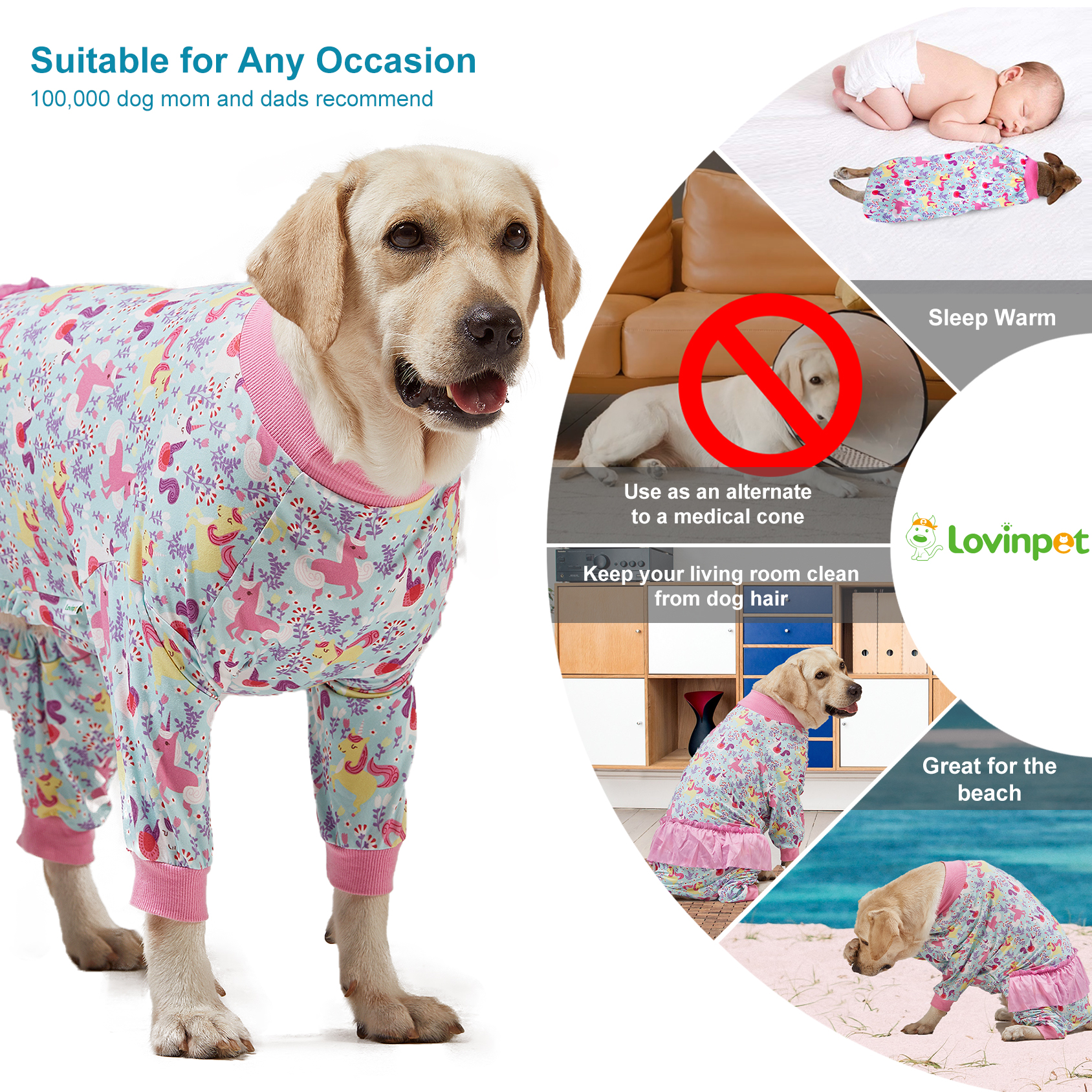 LovinPet Cute Designs Dog Pajamas for Large Breeds | Belly Protection, Soft & Stretchy