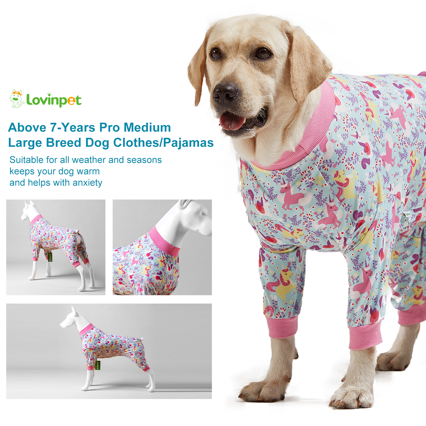 LovinPet Cute Designs Dog Pajamas for Large Breeds | Belly Protection, Soft & Stretchy
