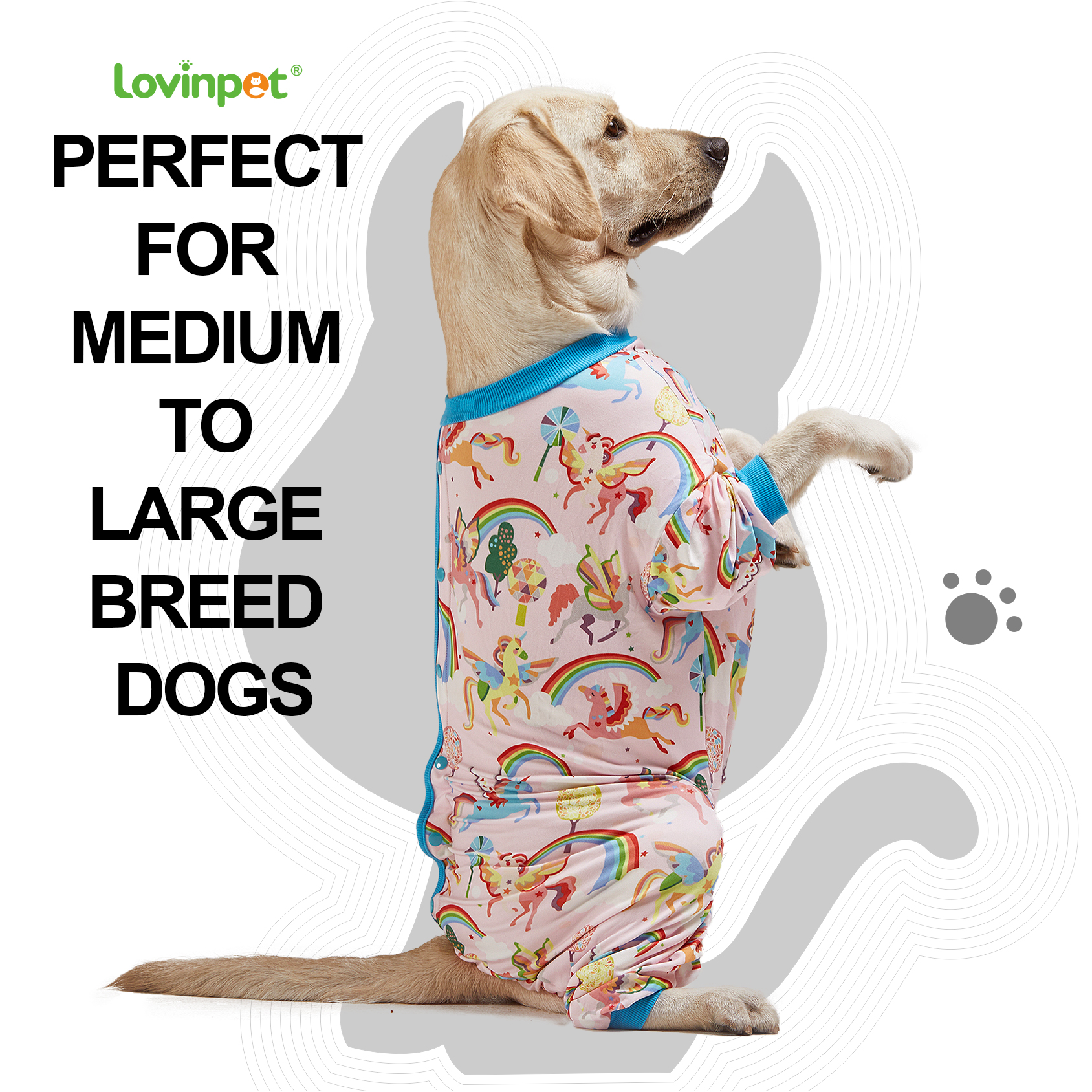 LovinPet Big Dog Pajama Onesie - Cute Pink Unicon