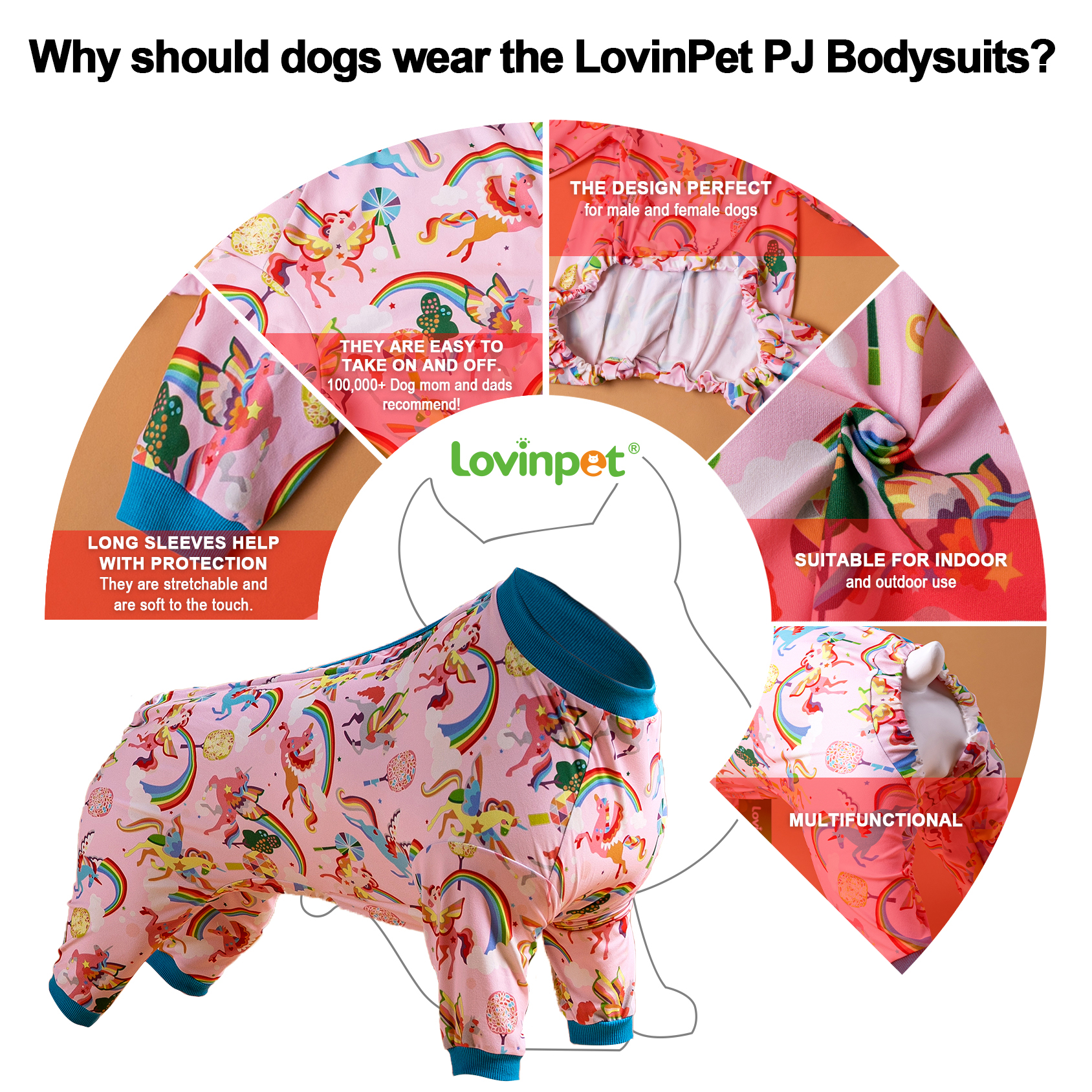 LovinPet Big Dog Pajama Onesie - Cute Pink Unicon