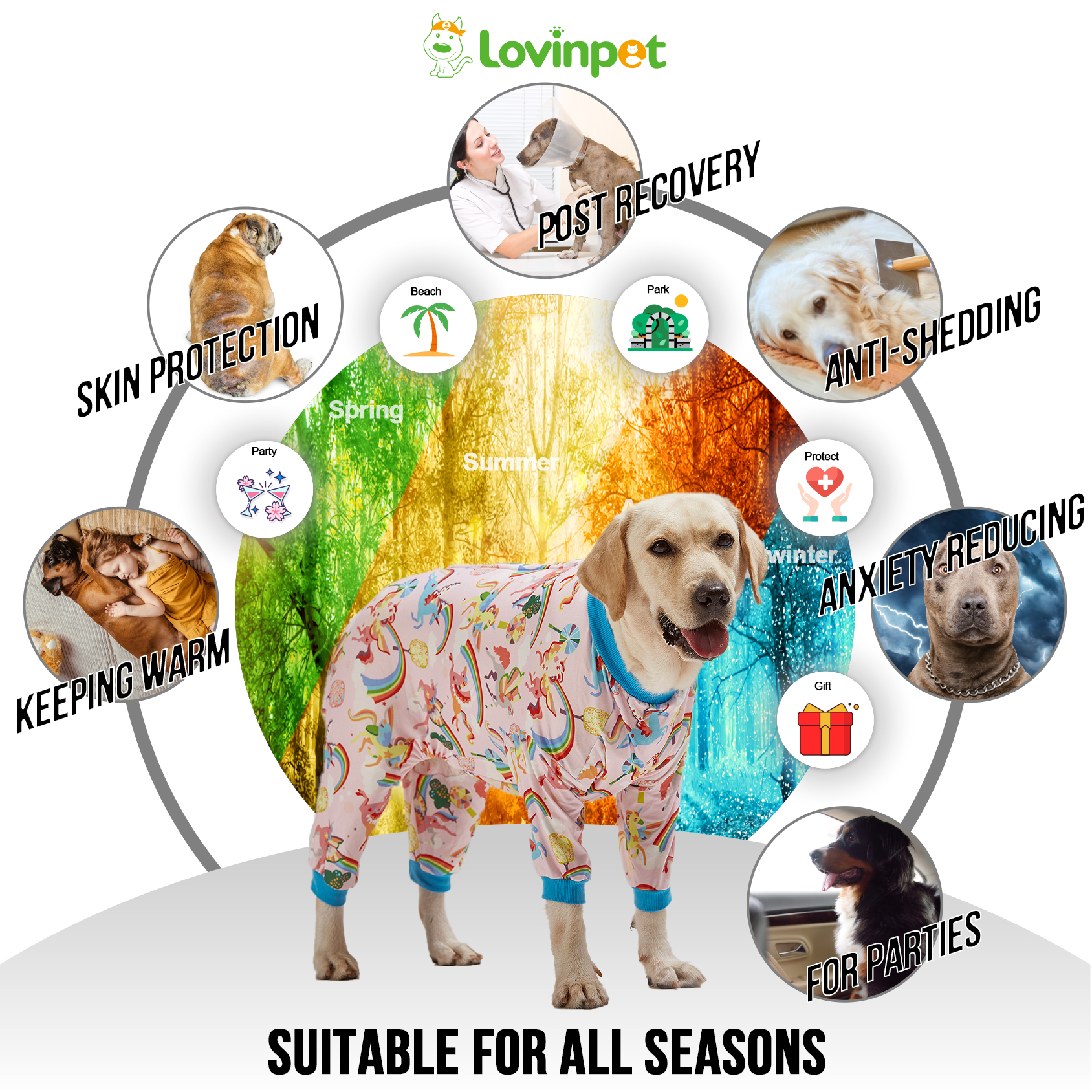 LovinPet Big Dog Pajama Onesie - Cute Pink Unicon