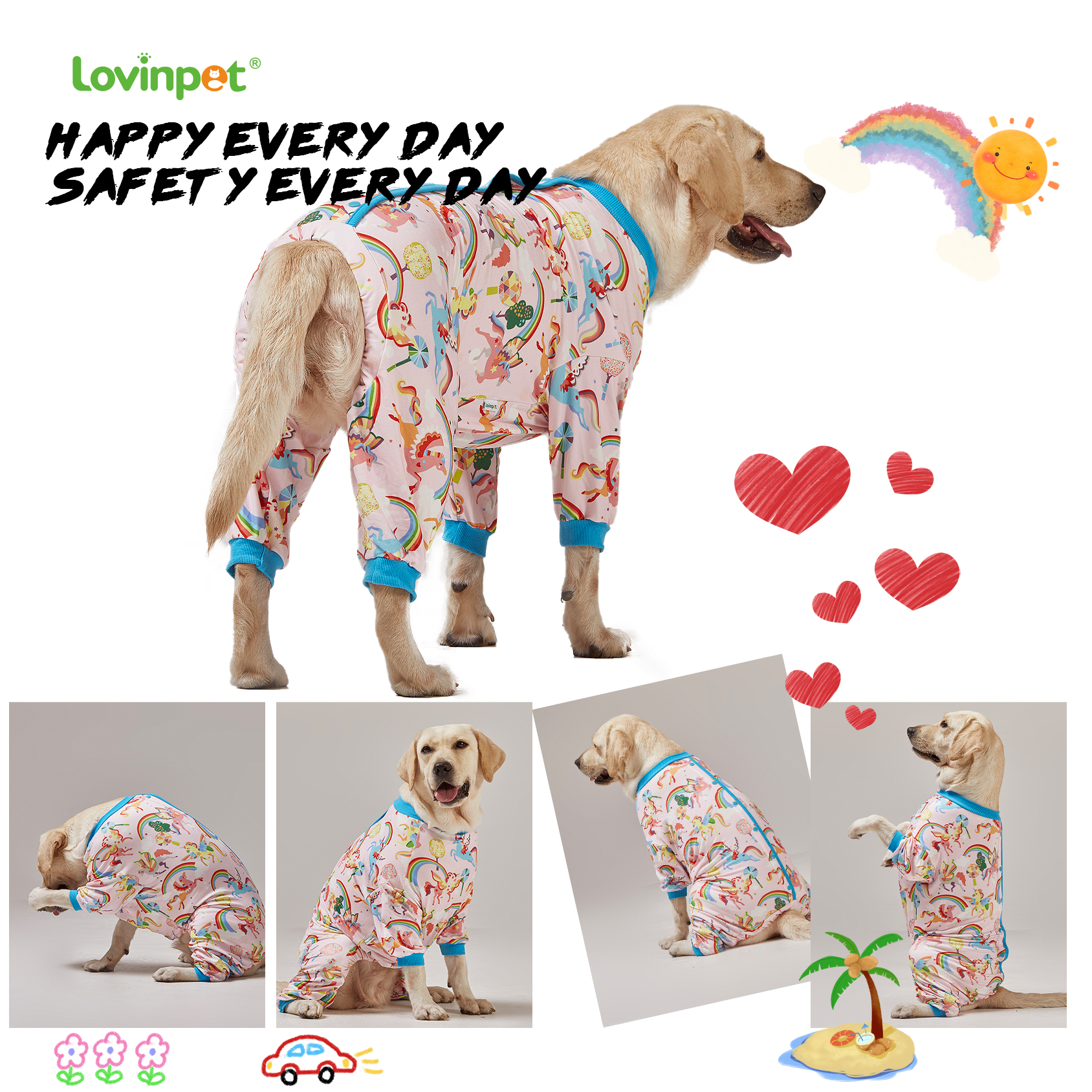LovinPet Big Dog Pajama Onesie - Cute Pink Unicon