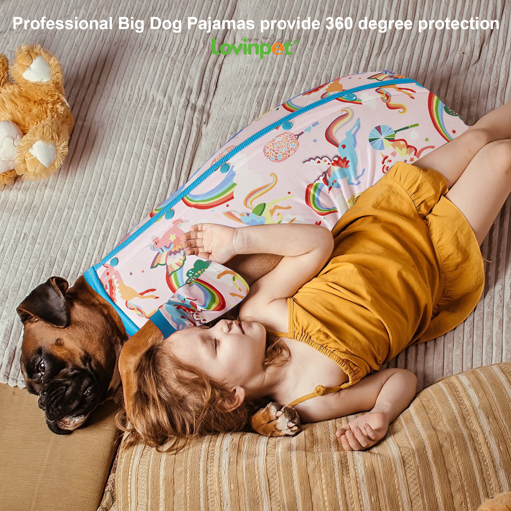 LovinPet Big Dog Pajama Onesie - Cute Pink Unicon