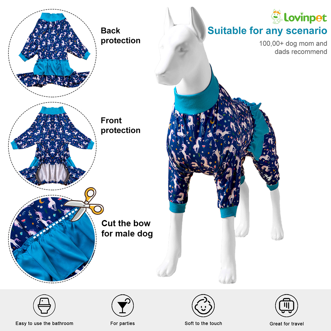 LovinPet Large Dog Pajama - Unicorn-Themed Pajamas with Light Blue Frill for Big Dogs