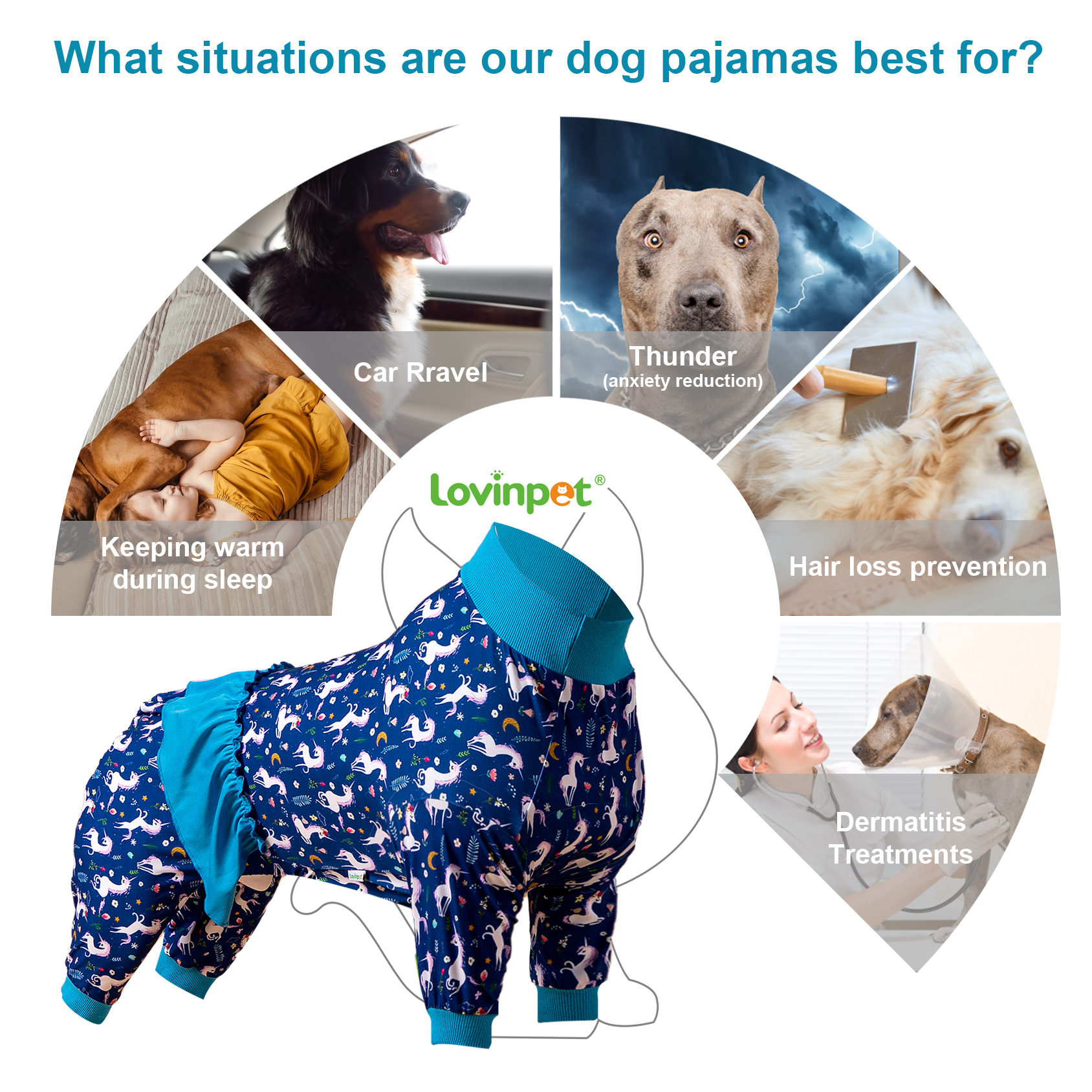 LovinPet Large Dog Pajama - Unicorn-Themed Pajamas with Light Blue Frill for Big Dogs