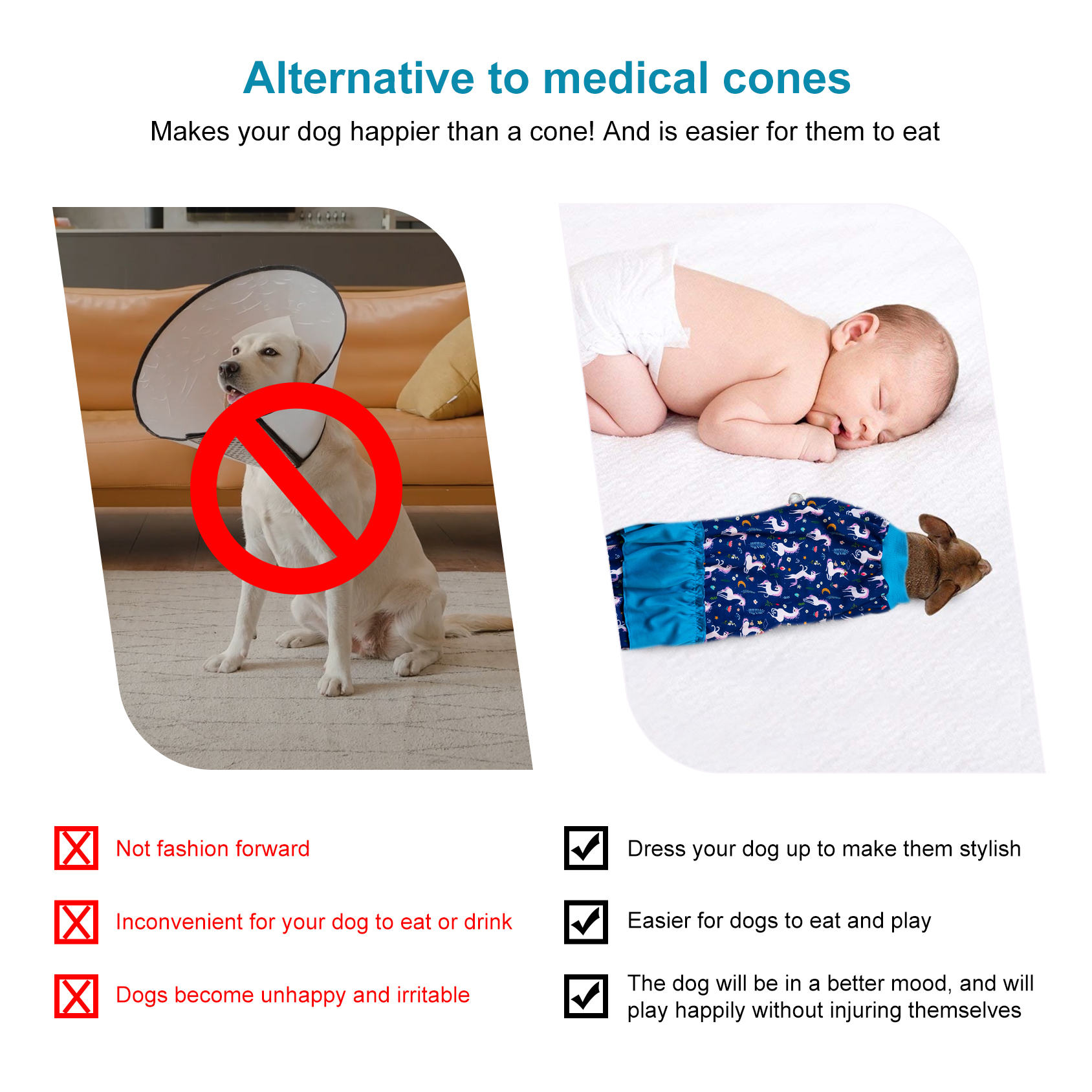 LovinPet Large Dog Pajama - Unicorn-Themed Pajamas with Light Blue Frill for Big Dogs