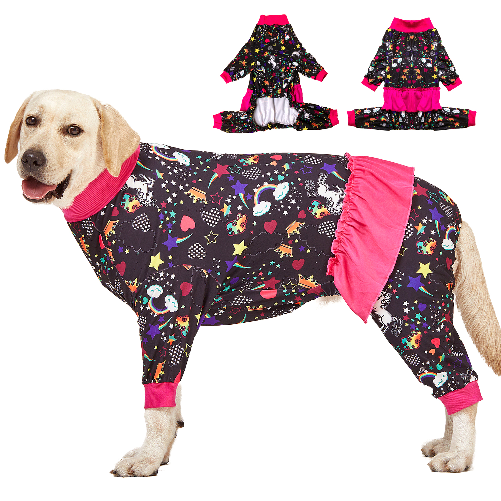 LovinPet Big Dog Pajama Onesie - Whimsical Unicorn and Star Pattern