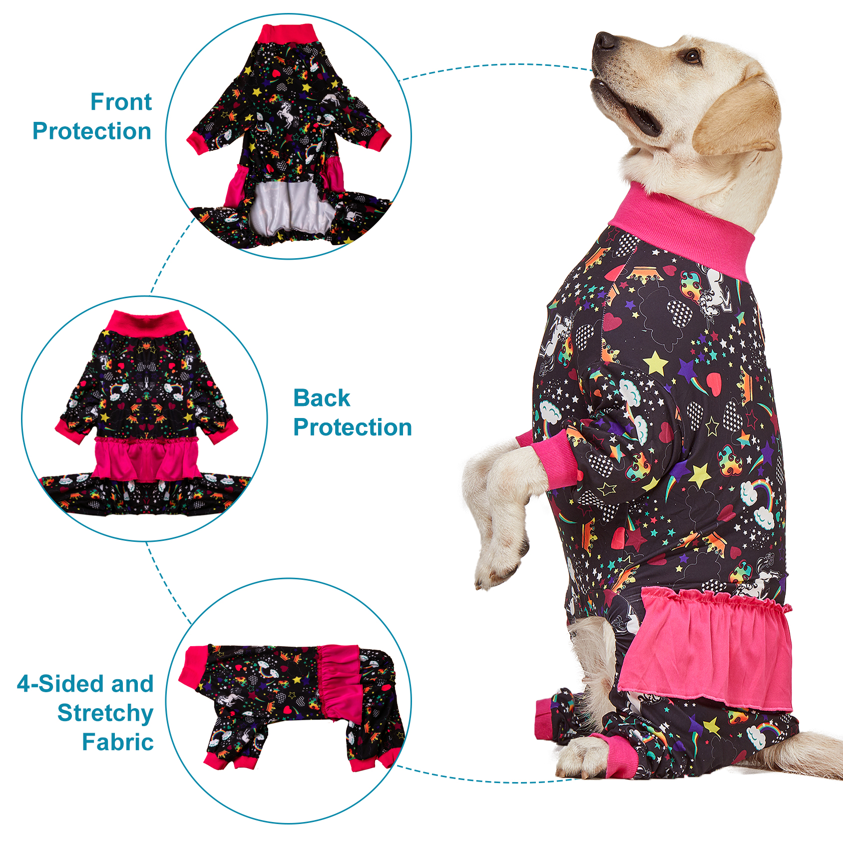 LovinPet Big Dog Pajama Onesie - Whimsical Unicorn and Star Pattern