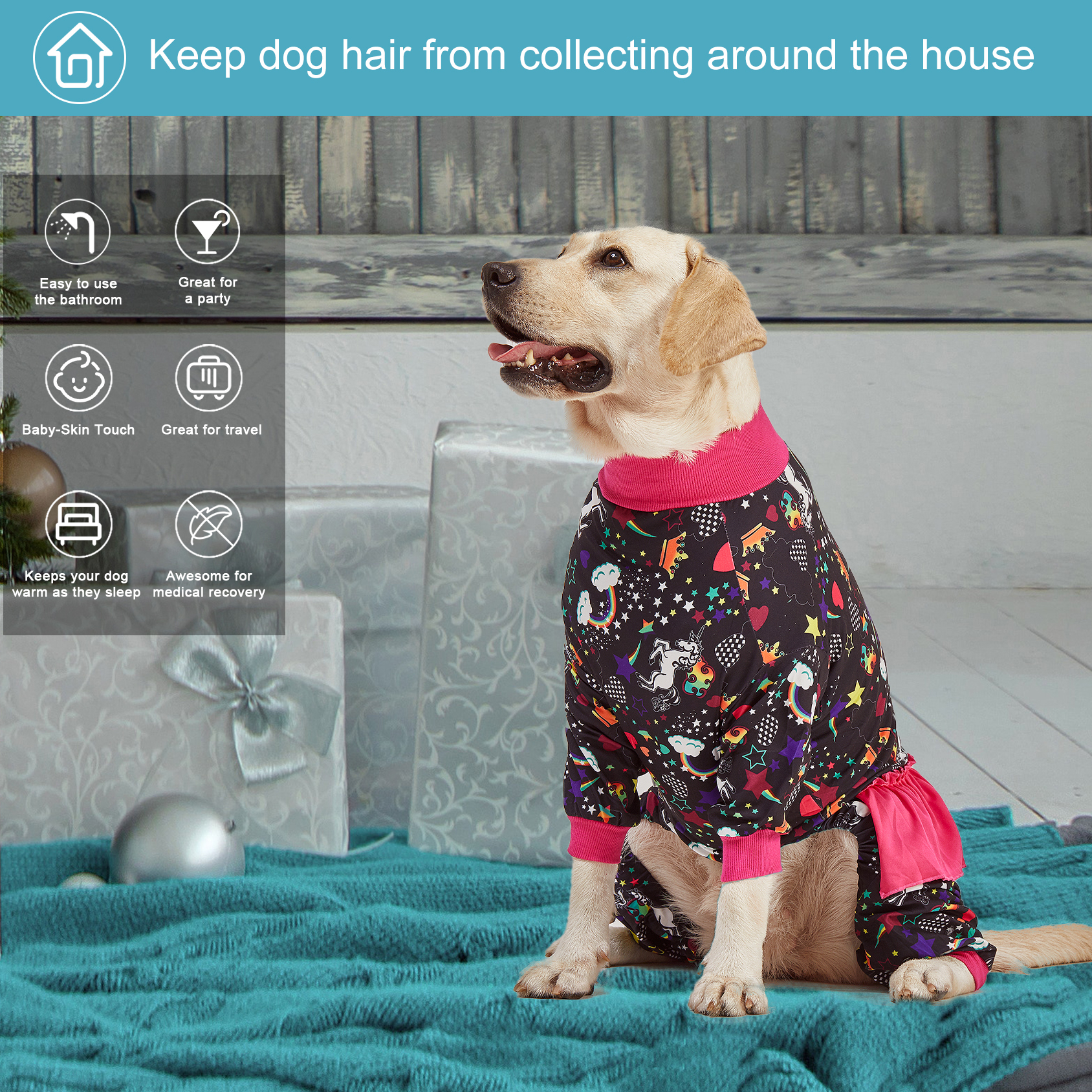 LovinPet Big Dog Pajama Onesie - Whimsical Unicorn and Star Pattern