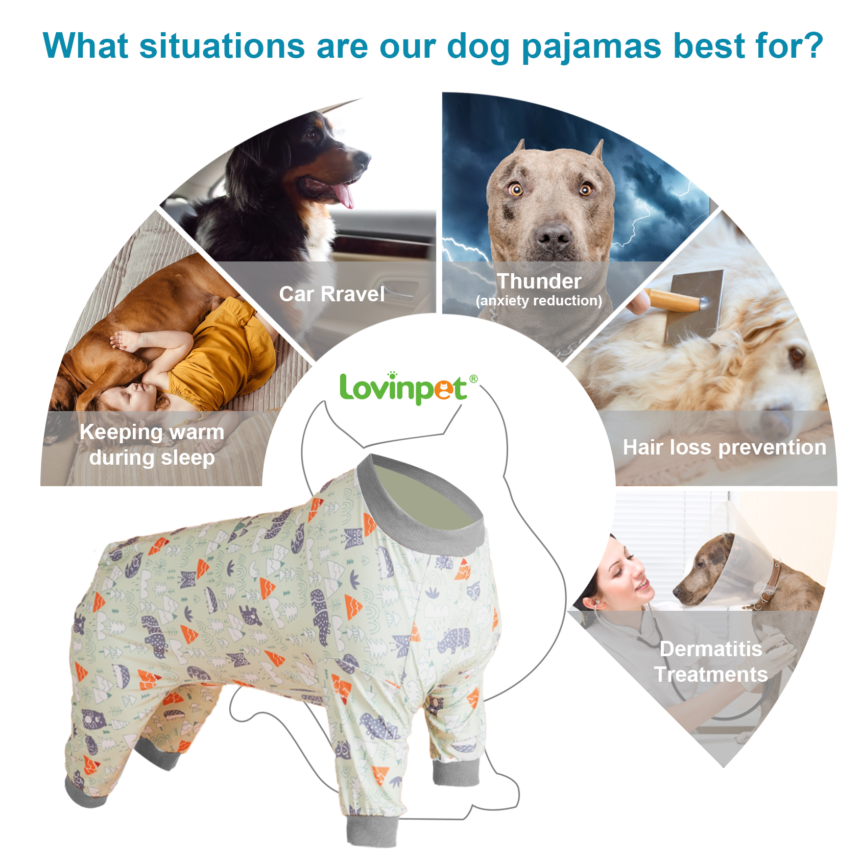 LovinPet Large Dog Pajama - Woodland Bear and Camping Print Pajamas for Large Dogs