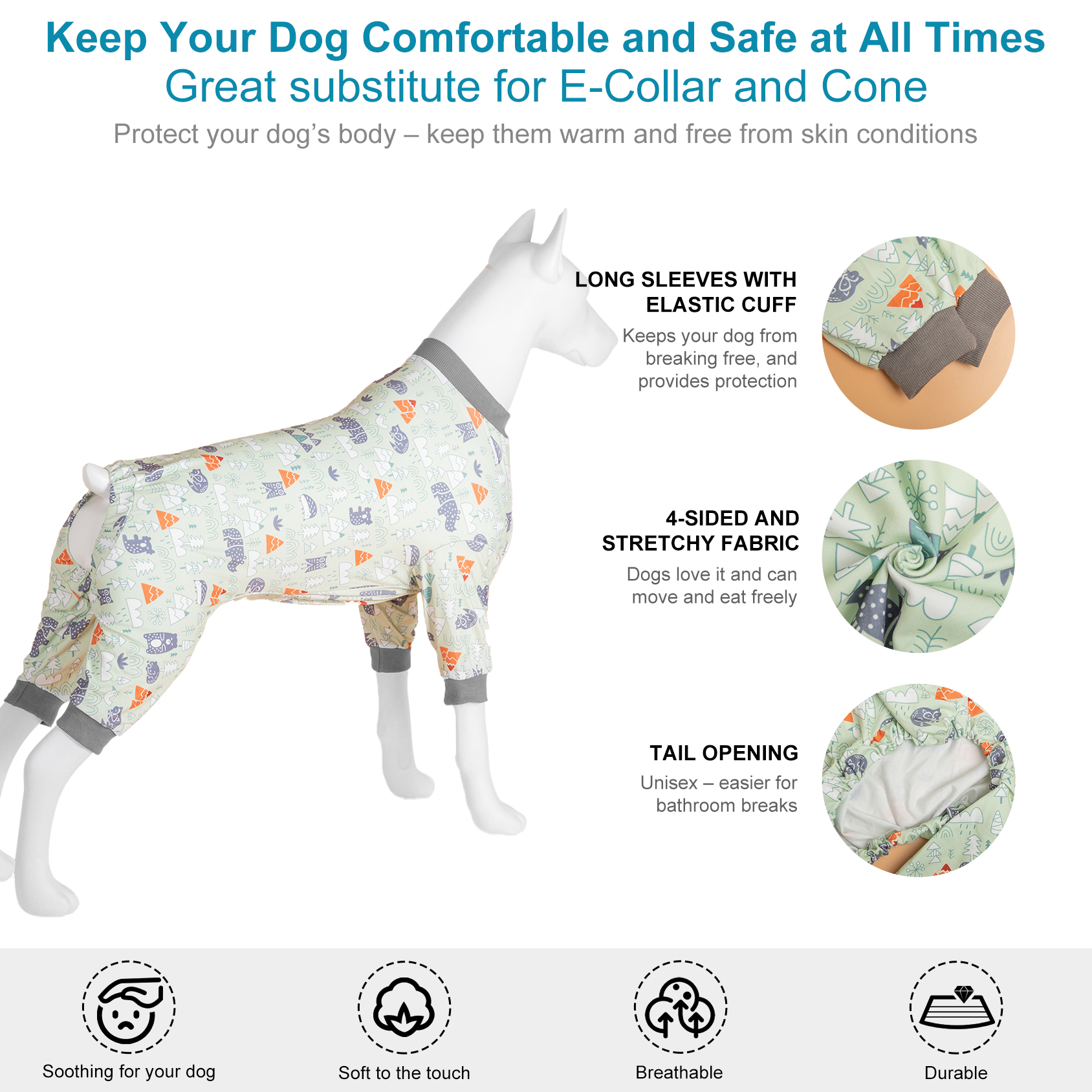 LovinPet Large Dog Pajama - Woodland Bear and Camping Print Pajamas for Large Dogs
